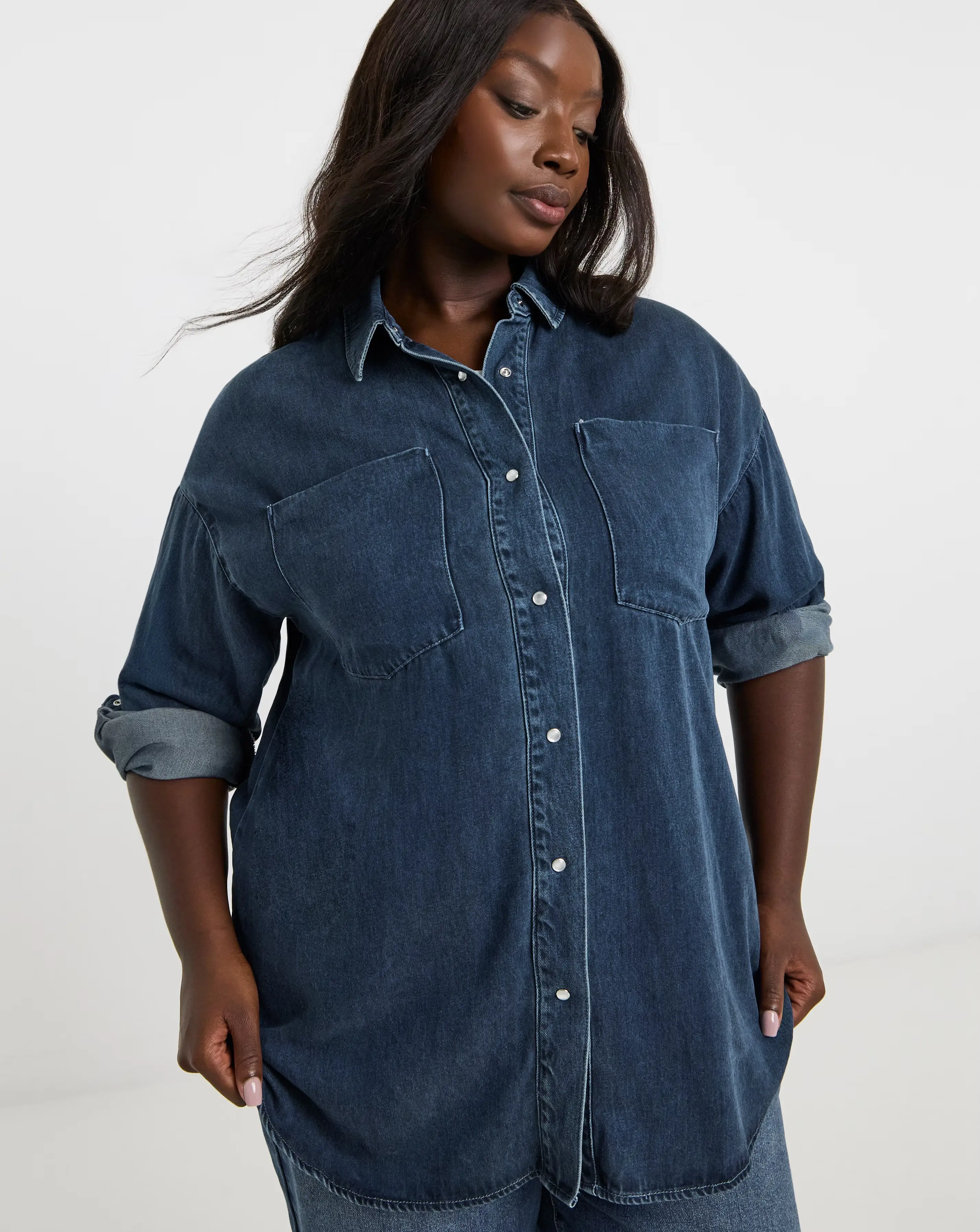 Simply Be Indigo Oversized Denim Shirt with Tencel TM