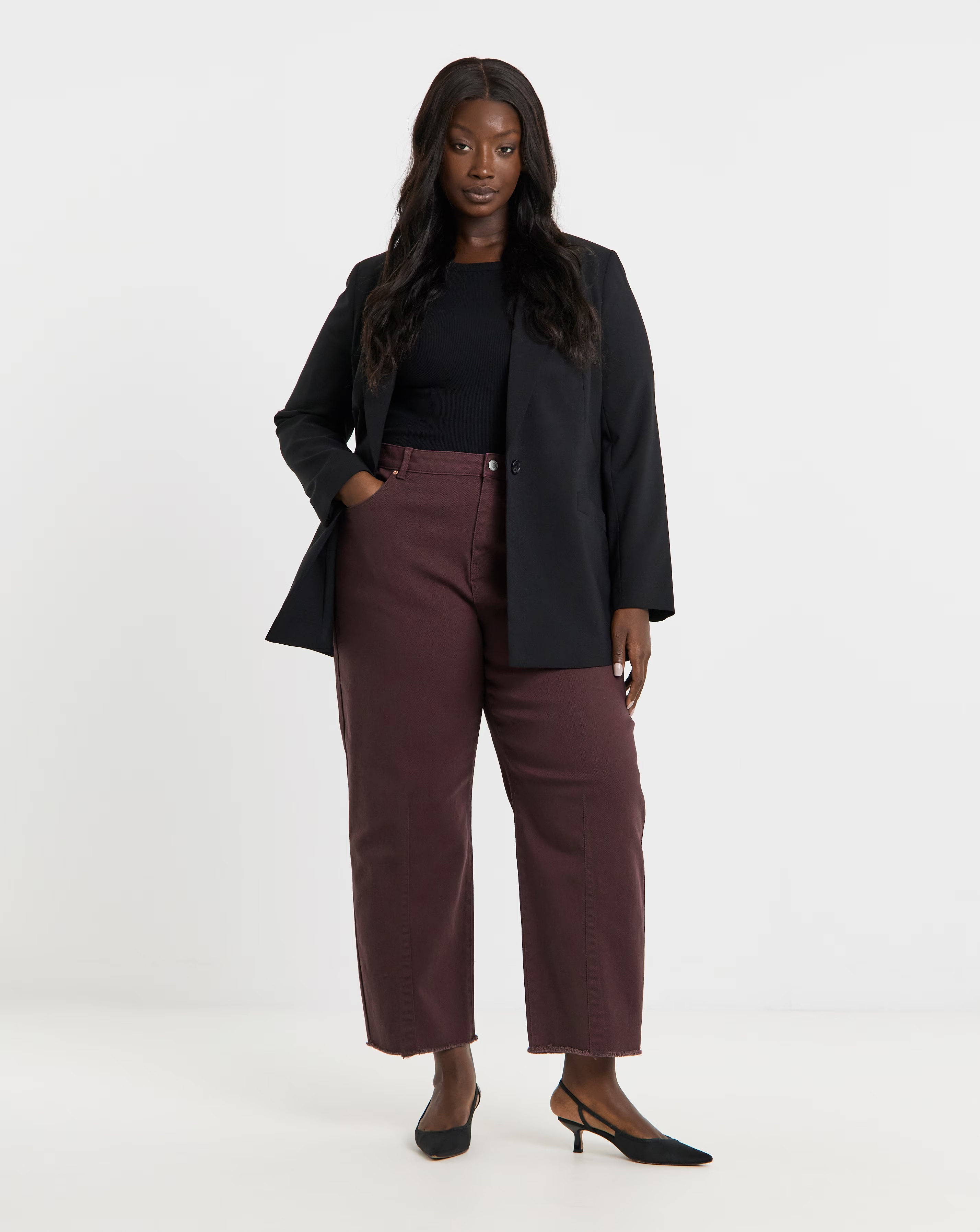 Burgundy Dart Detail Barrel Leg Jeans