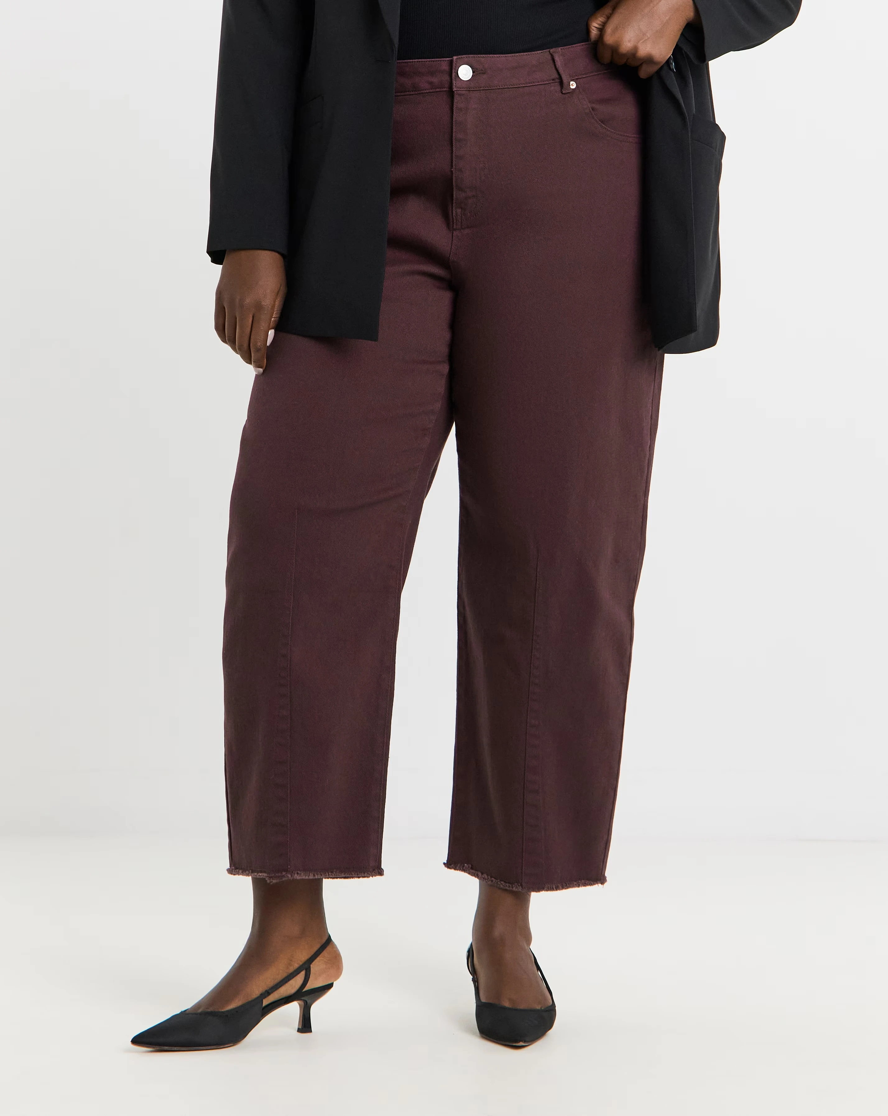 Burgundy Dart Detail Barrel Leg Jeans