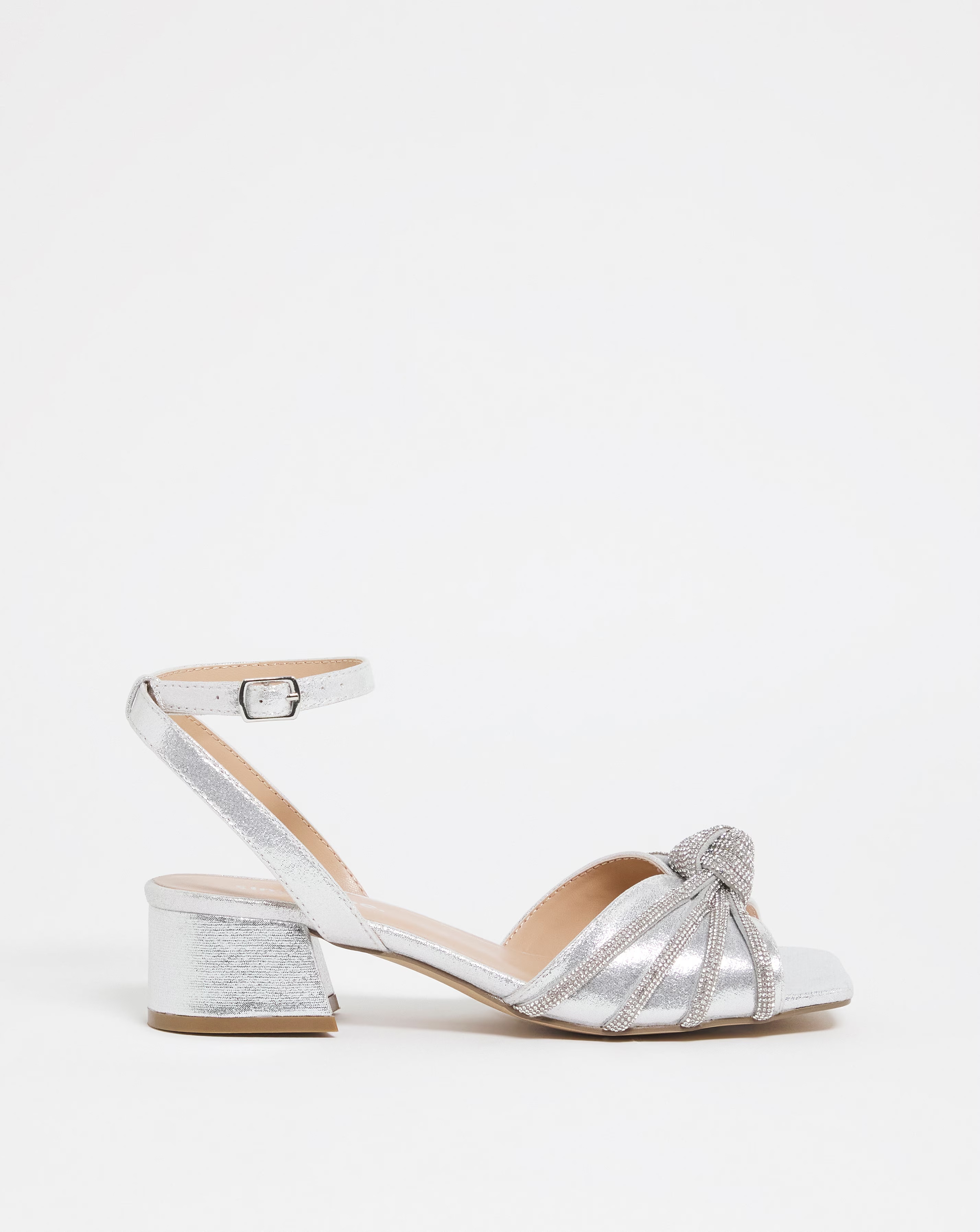 Elsie Metallic Diamante Low Block Heeled Sandals - Wide Fit (E)