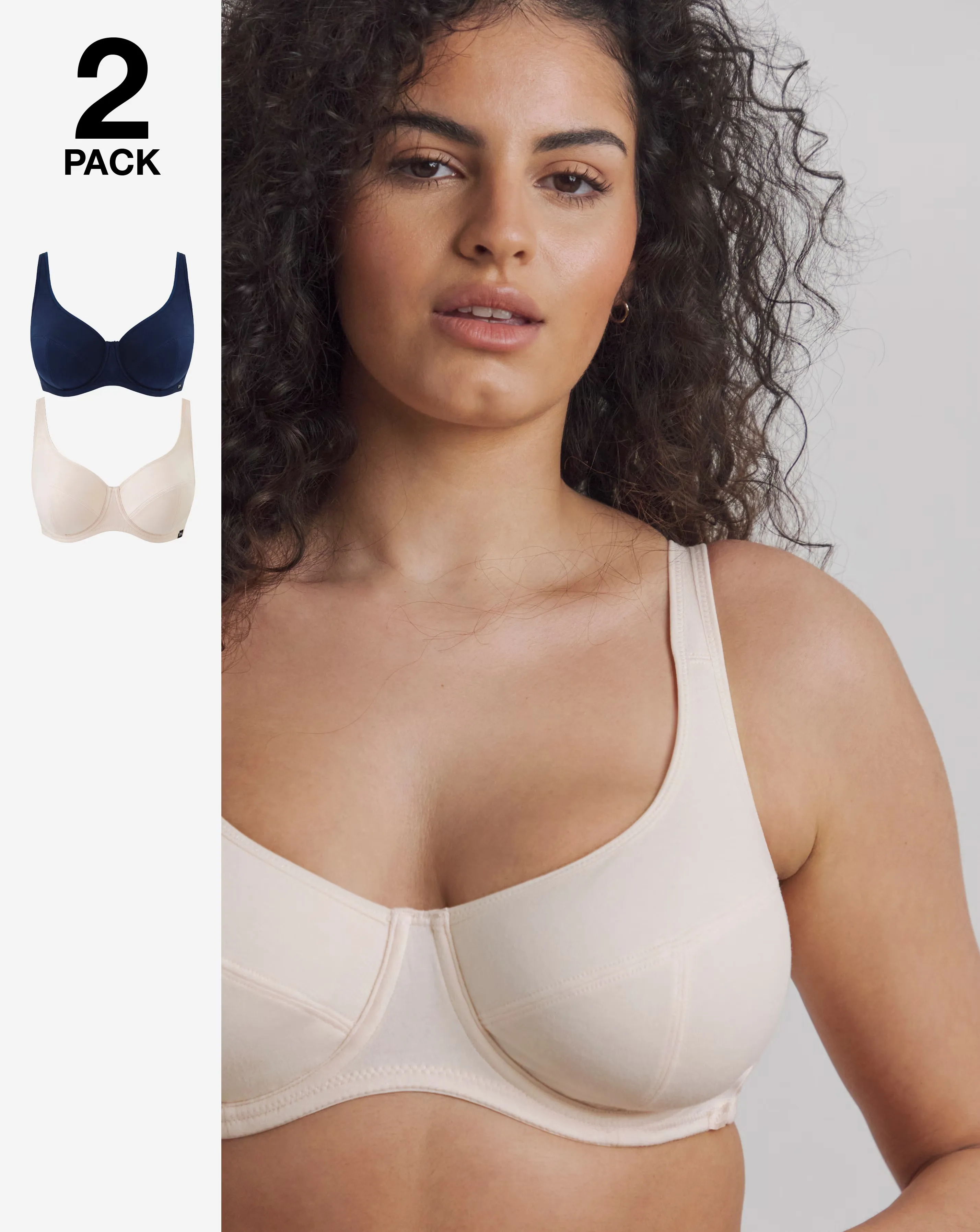 Slimma (2 Pack) Cotton Wired Full Cup Bras (B-G) Blush/Navy