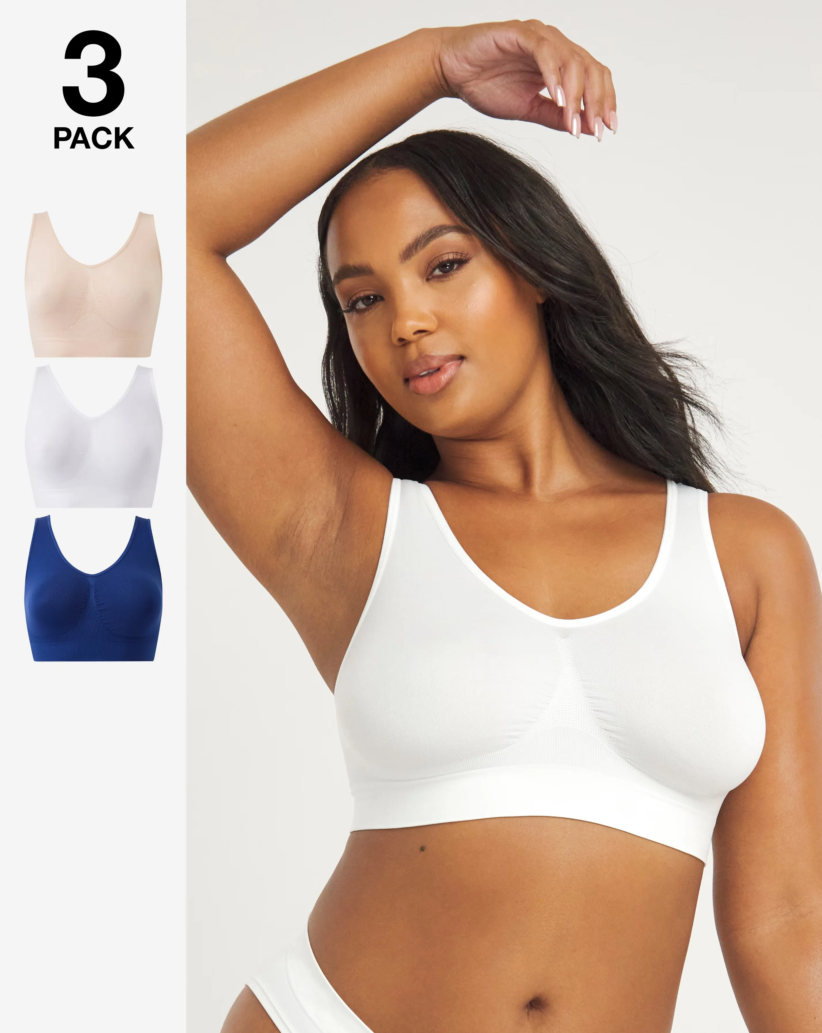 Pretty Secrets (3 Pack) Seamless Comfort Tops (Fits Up To D) Navy/Blush/White