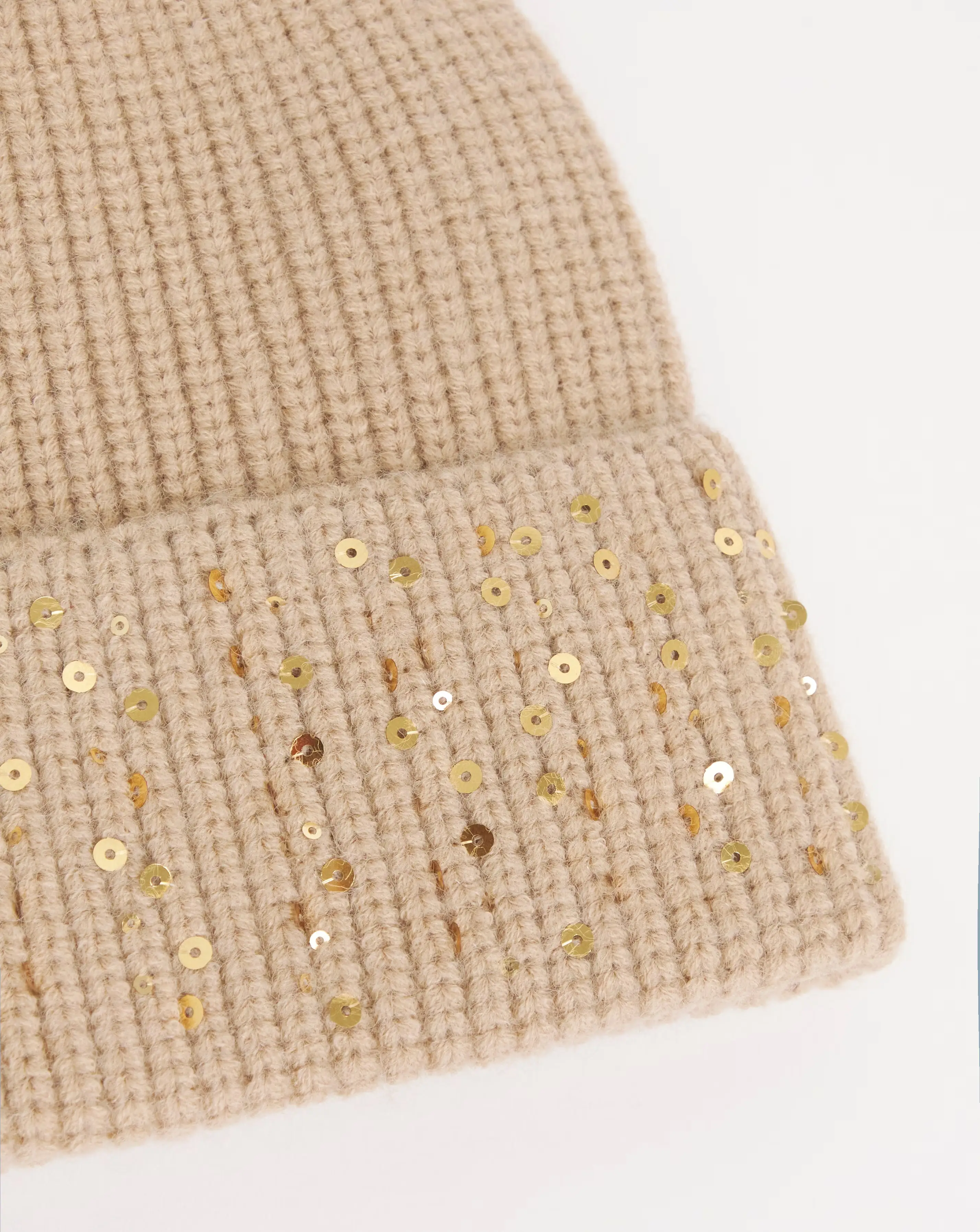 Beige Sequin Detail Beanie