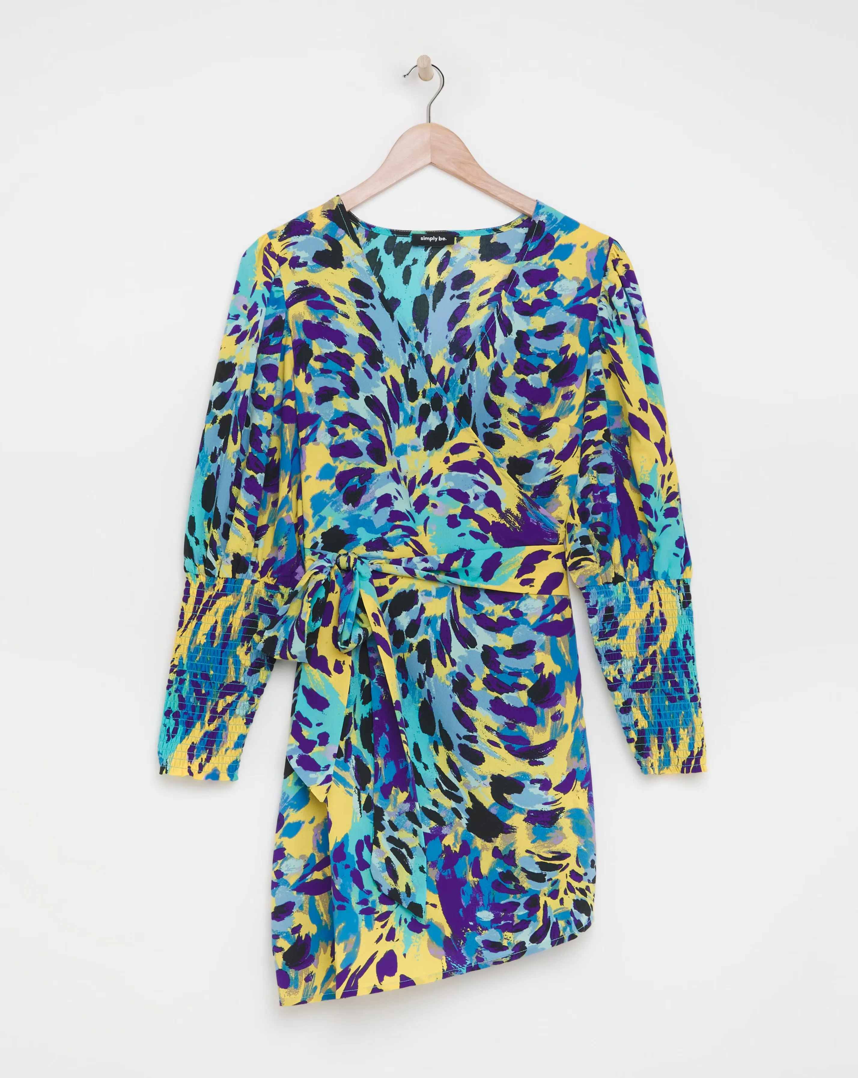 Animal Print Wrap Dress With Shirred Sleeve