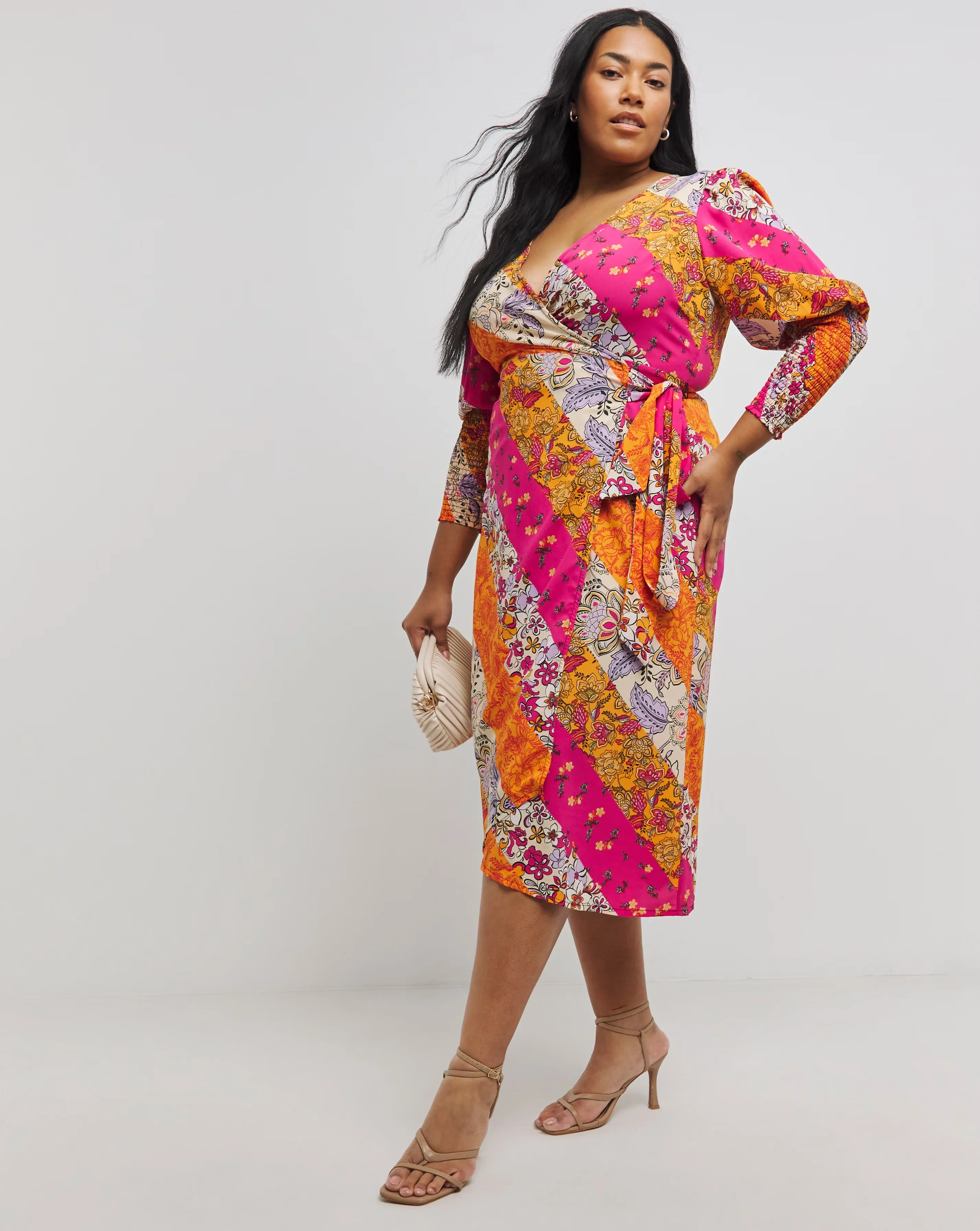 Multi Print Wrap Midi Dress With Shirred Sleeve 1 88846-multi-print-wrap-midi-dress-with-shirred-sleeve-1.webp