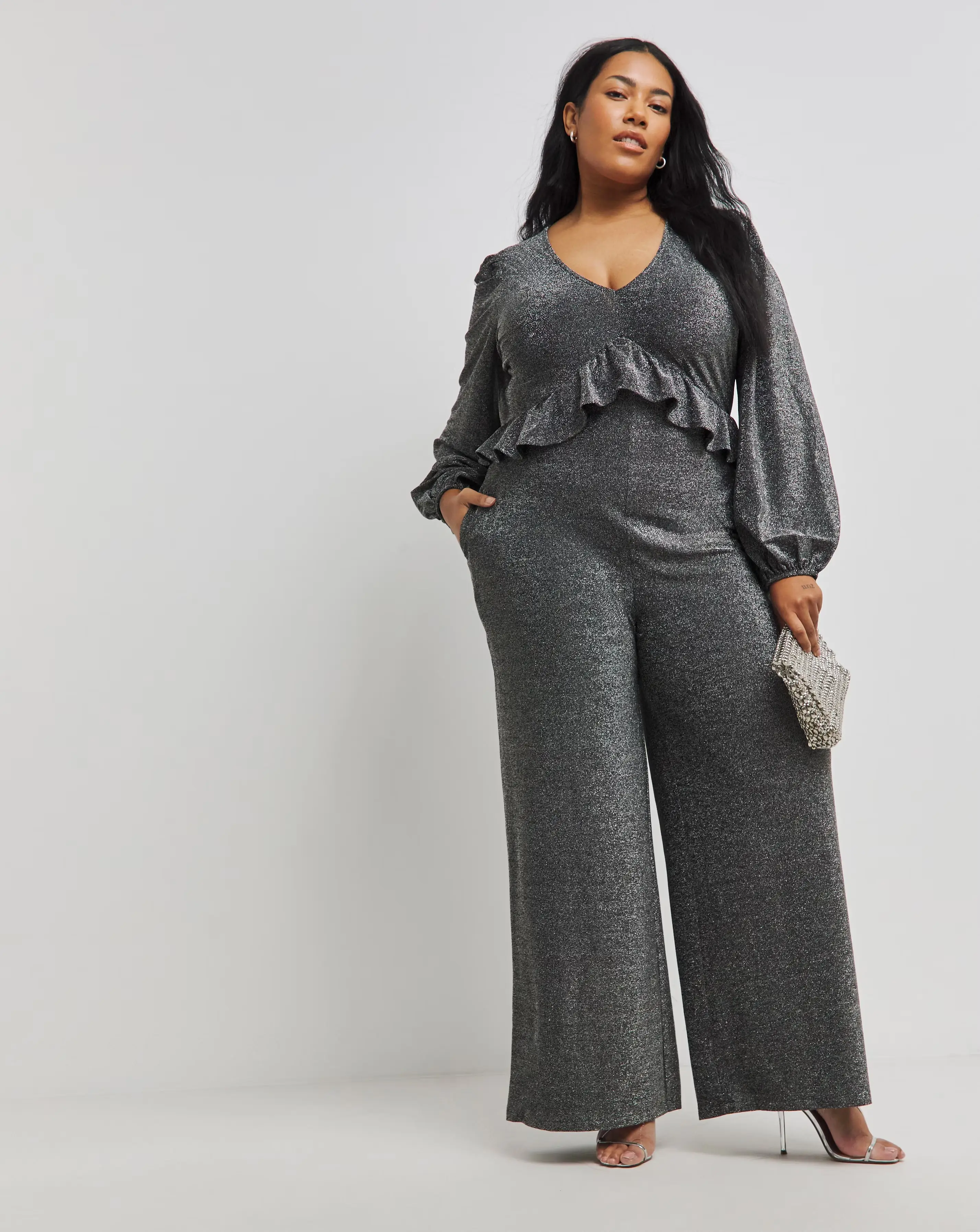 Silver Grey Glitter Knit Frill Jumpsuit 1 88989-silver-grey-glitter-knit-frill-jumpsuit-1.webp