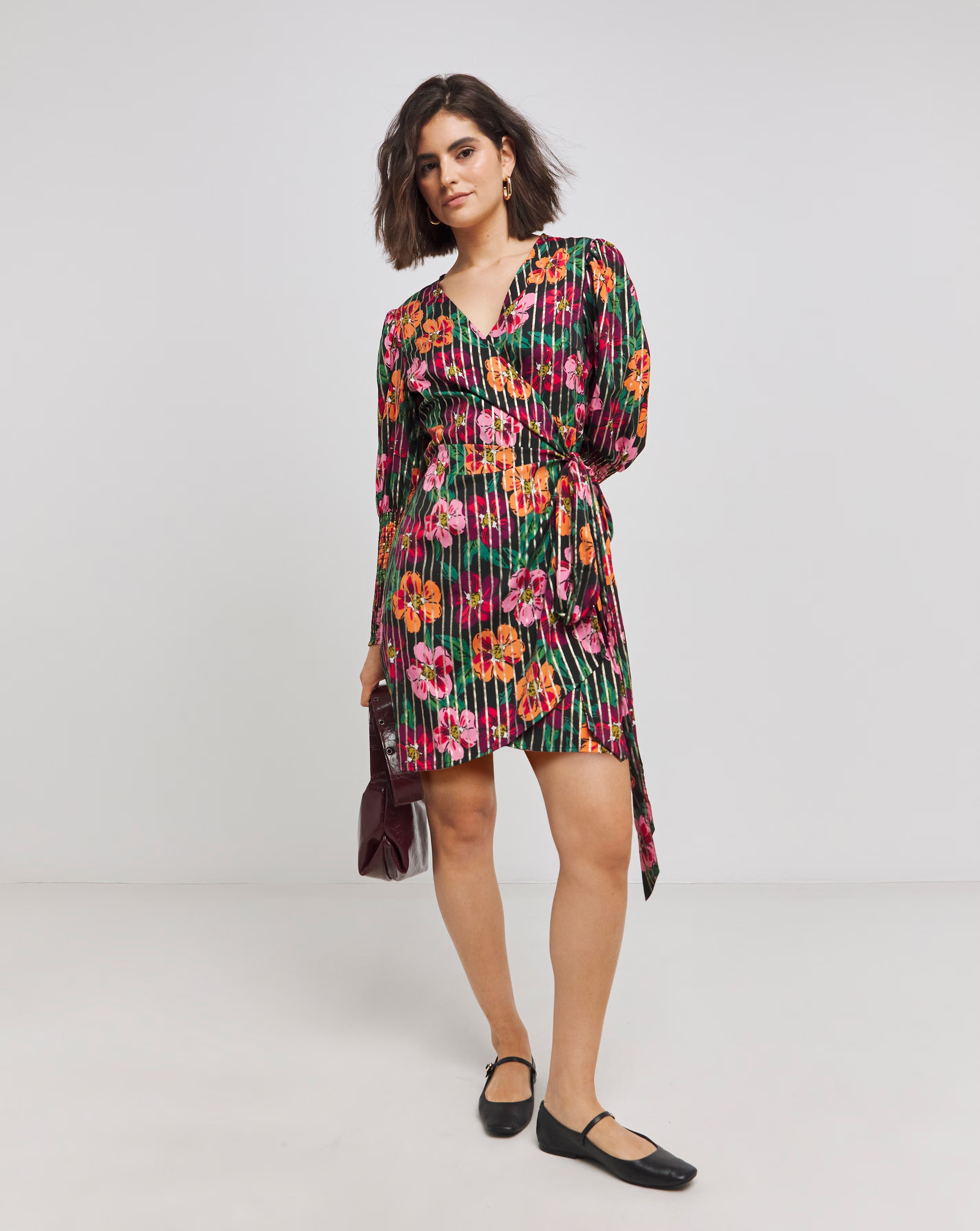 89067-floral-foil-print-shirred-cuff-sleeve-wrap-skater-dress-1.webp