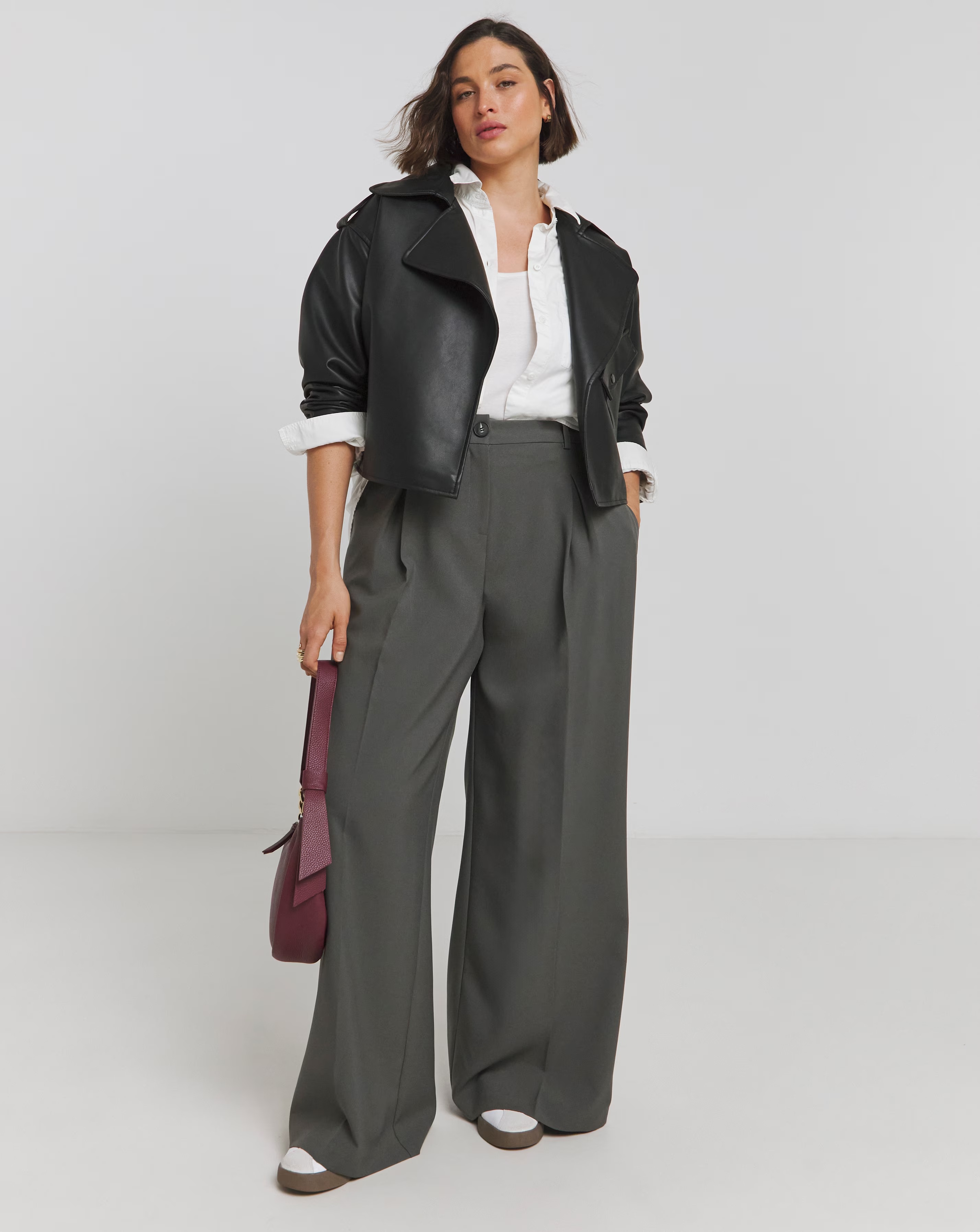 Charocal Elastic Back Pleated Wide Leg Trousers