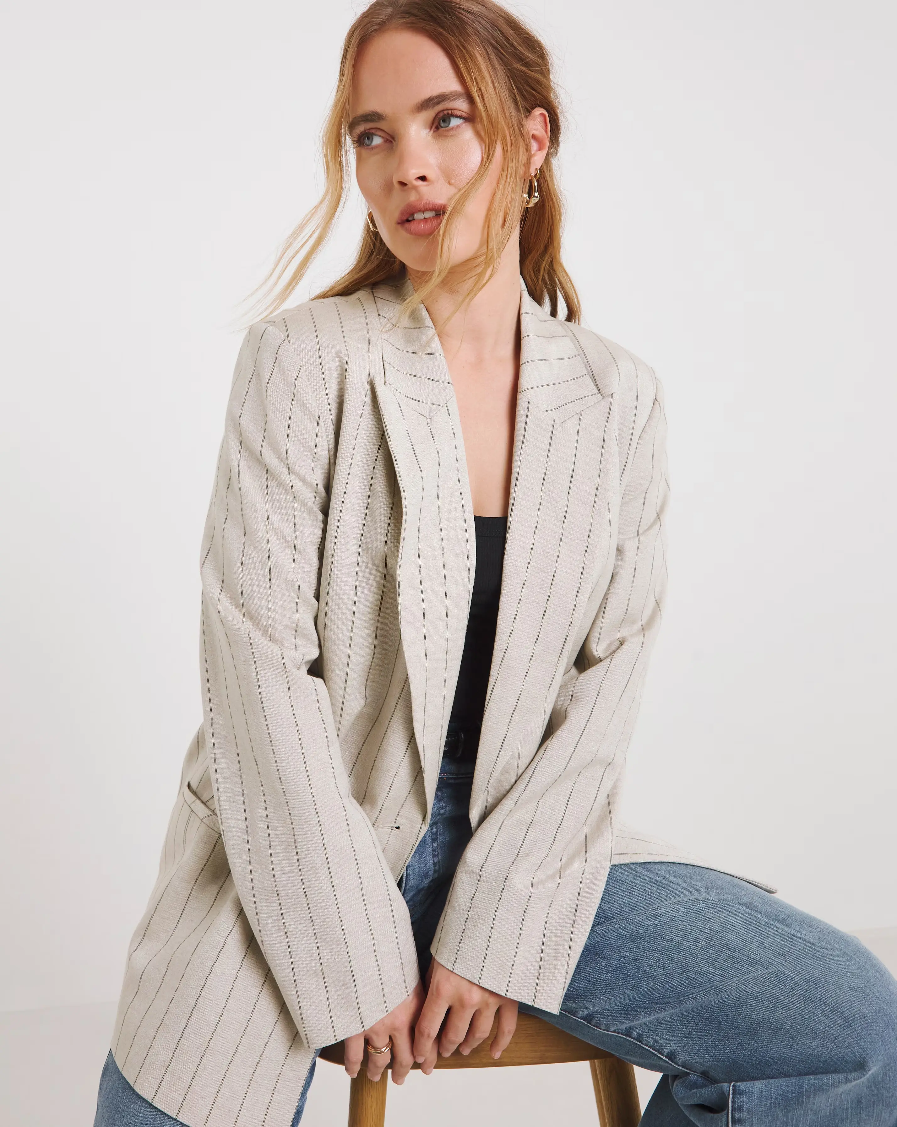Simply Be Neutral Linen Blend Pinstripe Co-ord Blazer 1 89540-simply-be-neutral-linen-blend-pinstripe-co-ord-blazer-1.webp