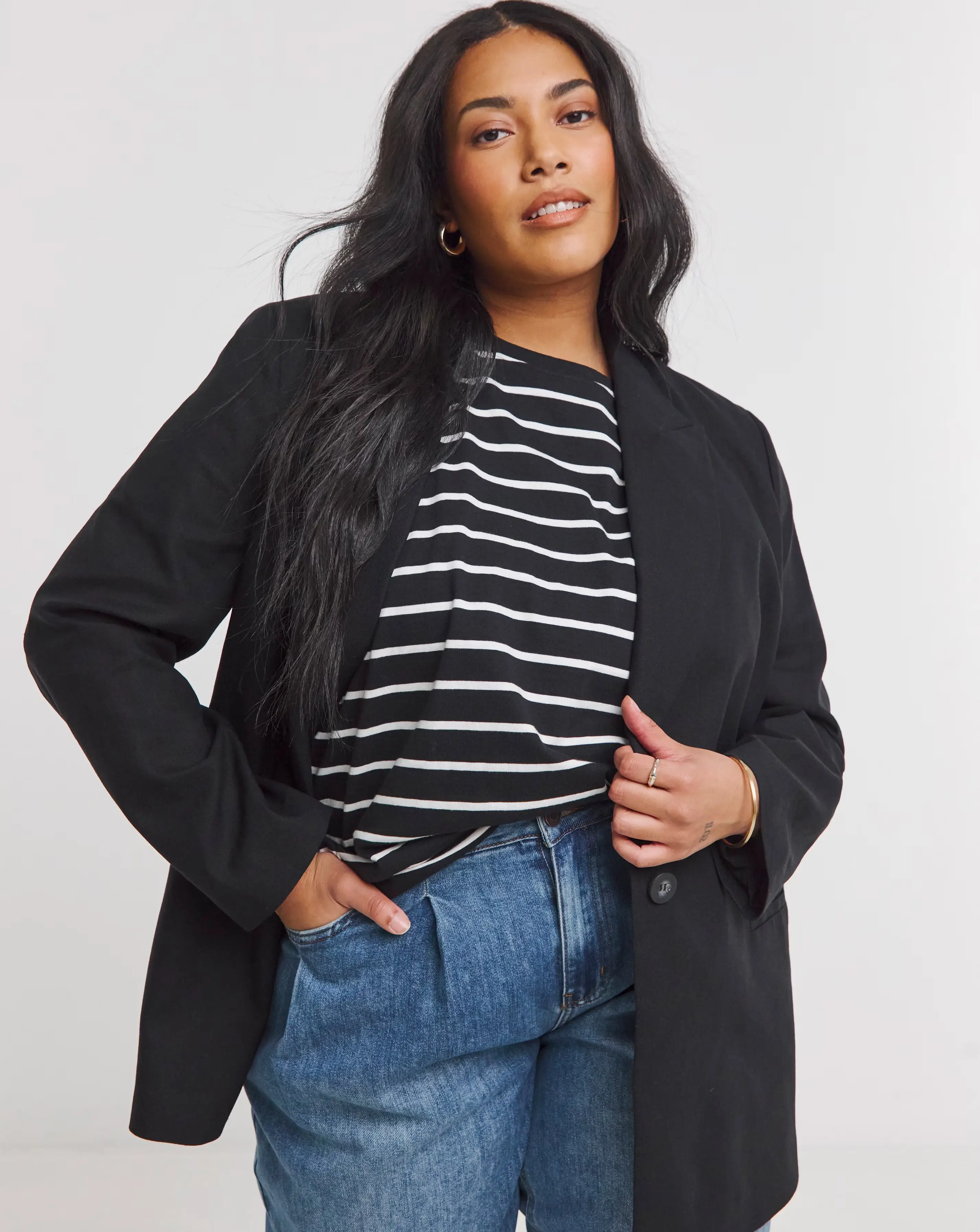 Simply Be Black Relaxed Linen Blend Blazer