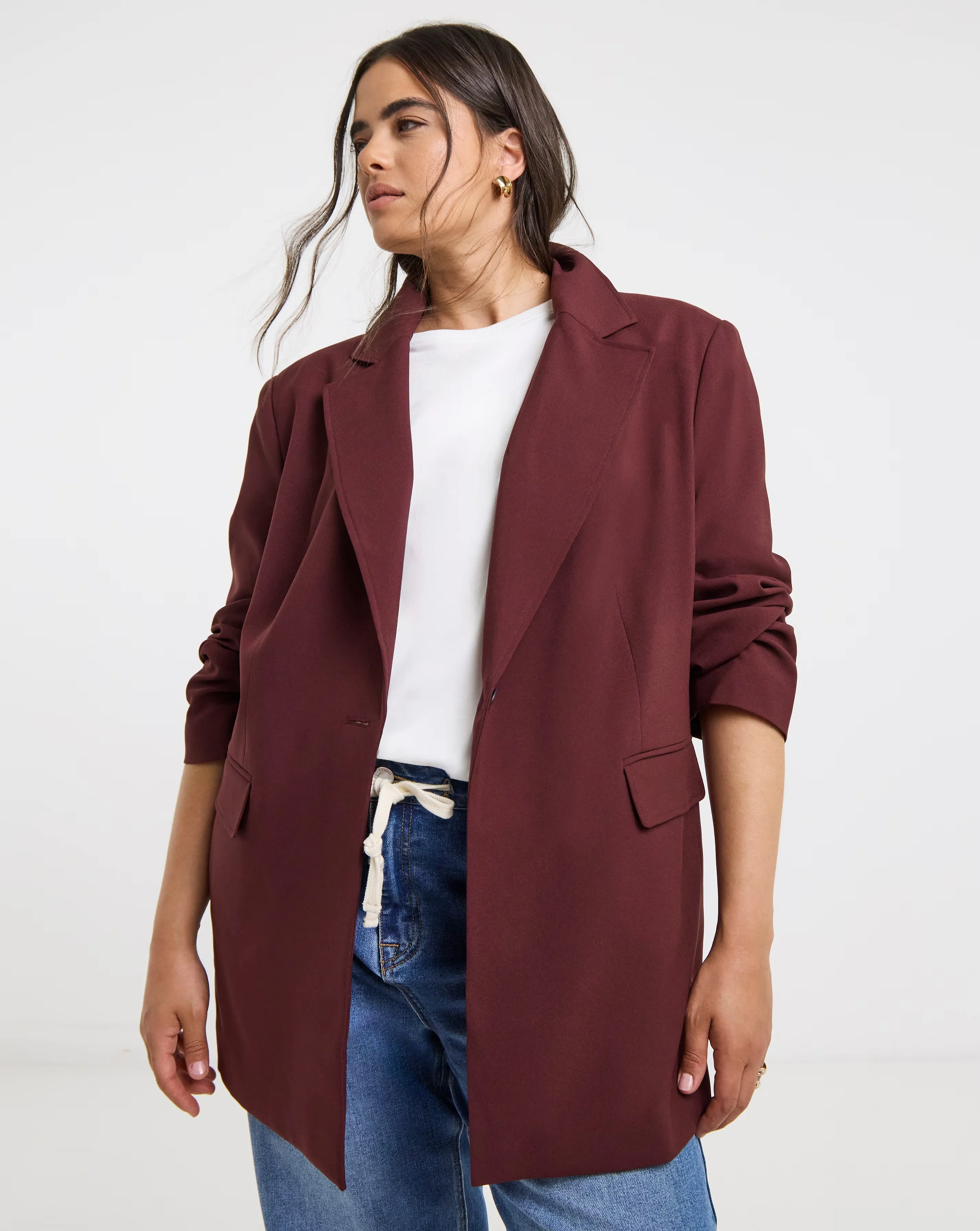 Burgundy Oversized Single Breasted Blazer