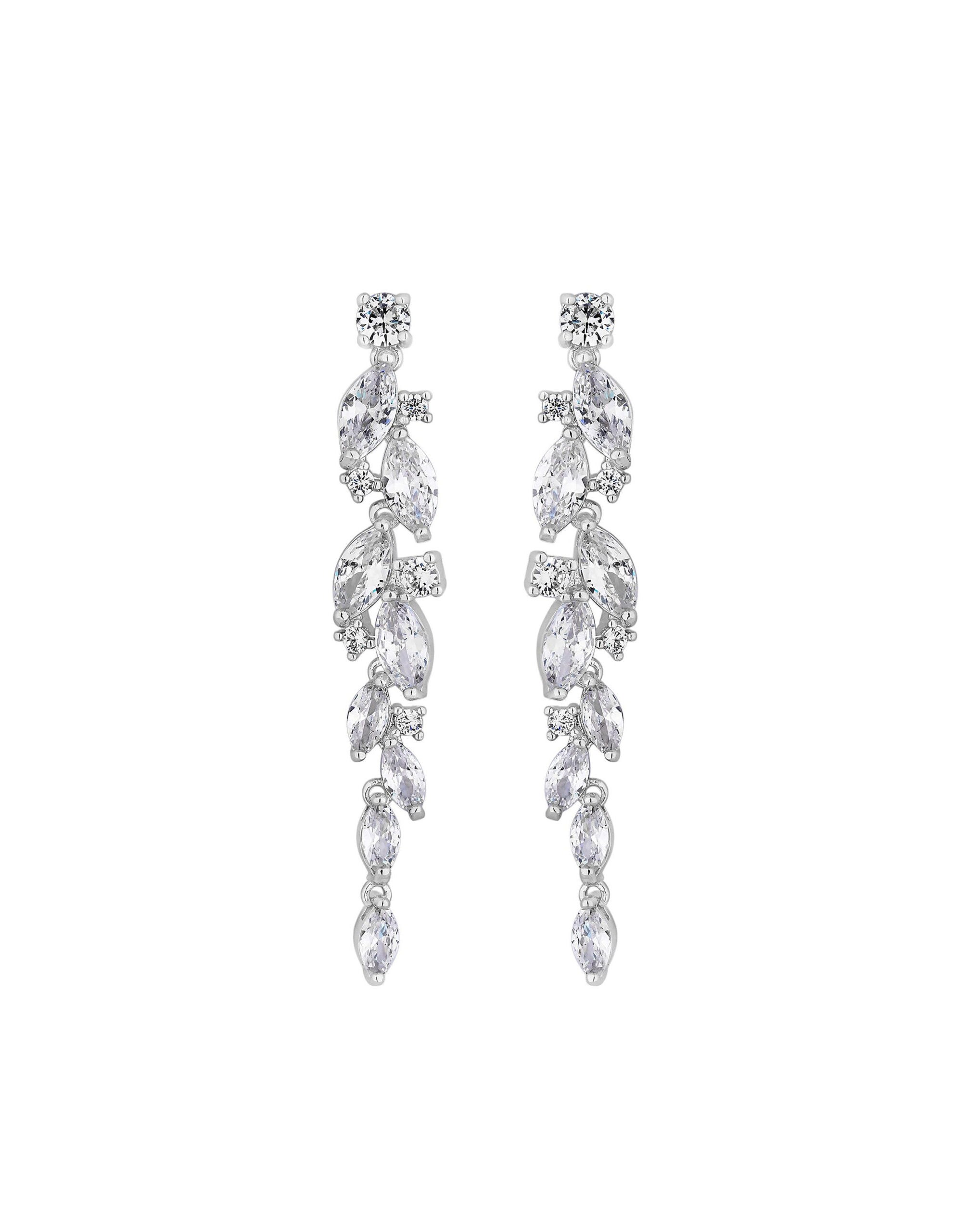Jon Richard Silver Plated Clear Navette Charlotte Drop Earrings