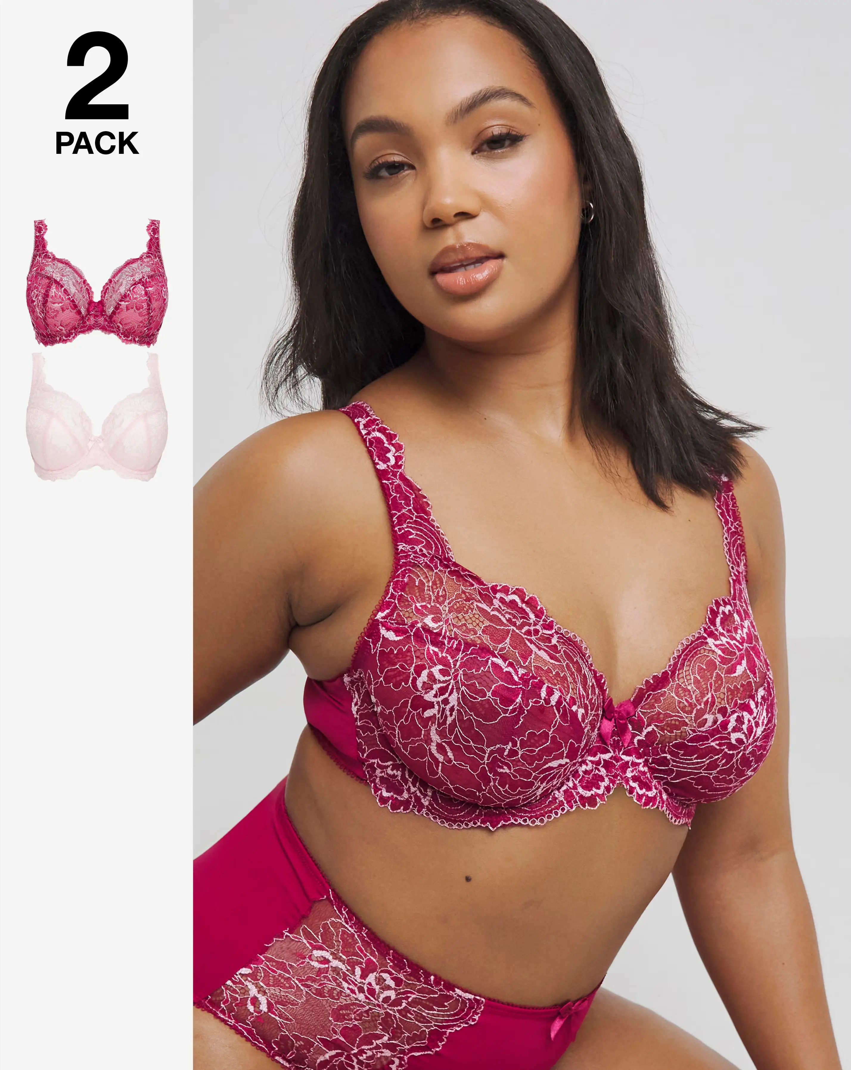 Pretty Secrets 2 Pack Ella Lace Full Cup Wired Bras B-K
