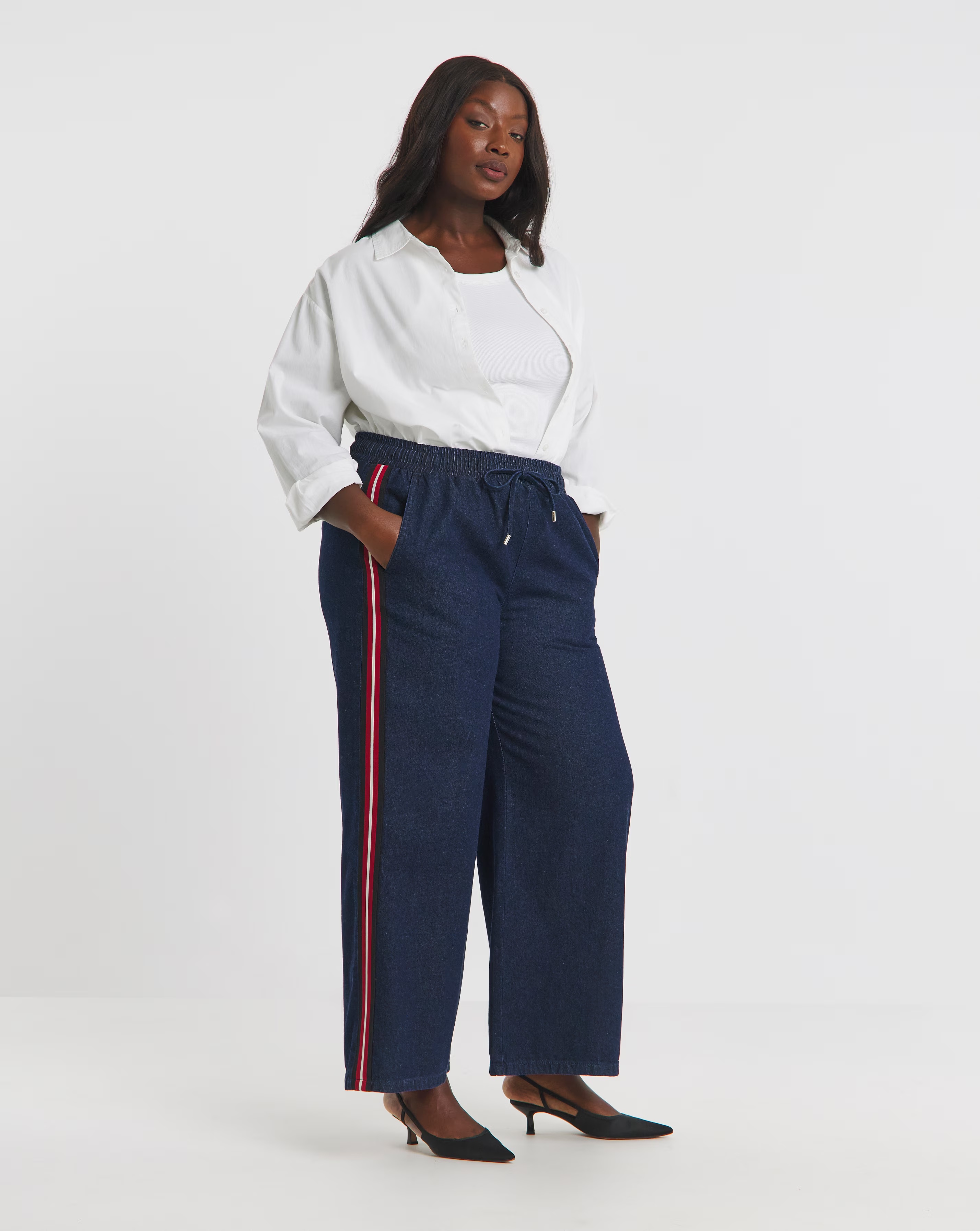 Simply Be Dark Wash Side Stripe Wide Leg Jeans