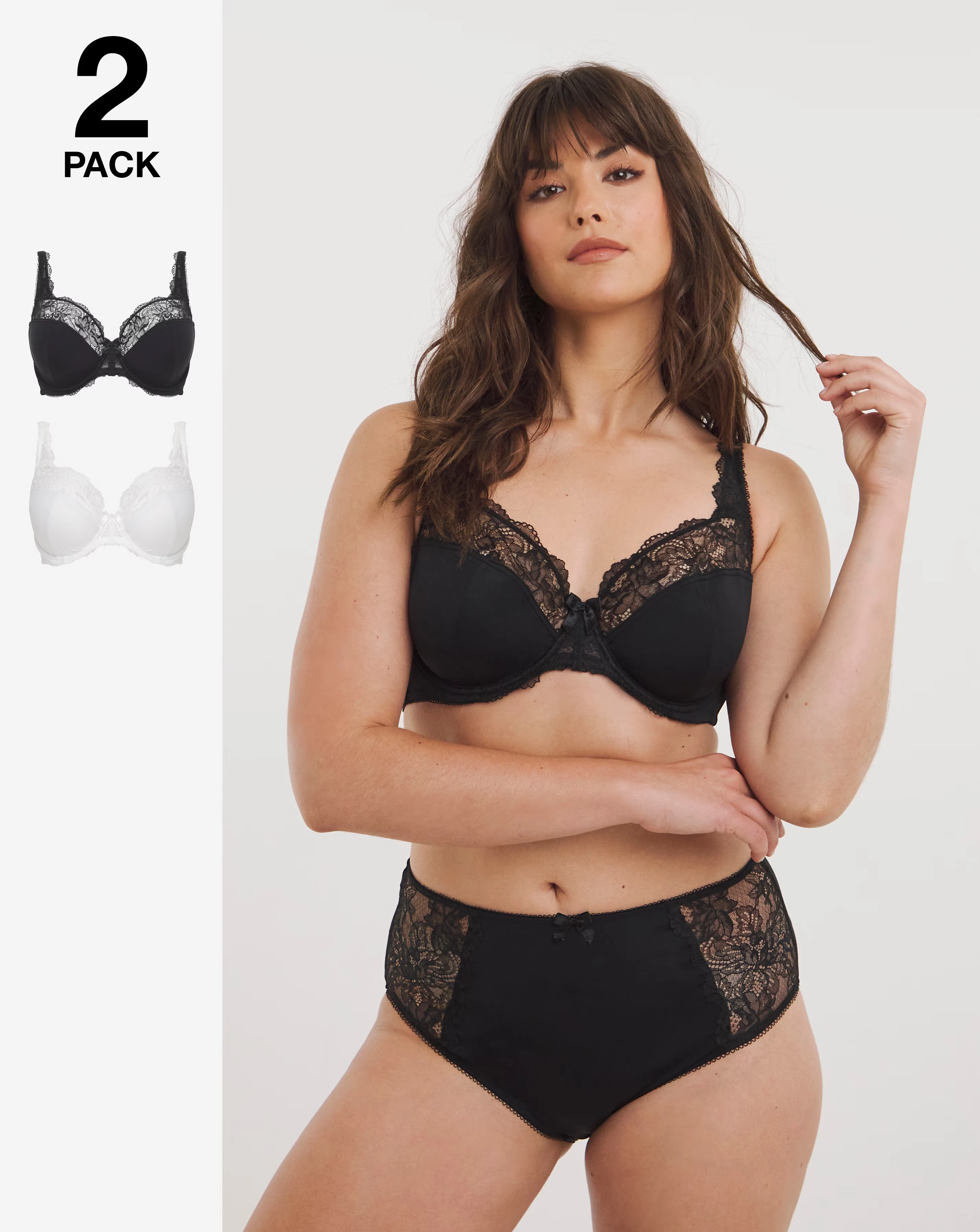 2 Pack Ella Lace Wired Non Padded Balcony Bras B-F