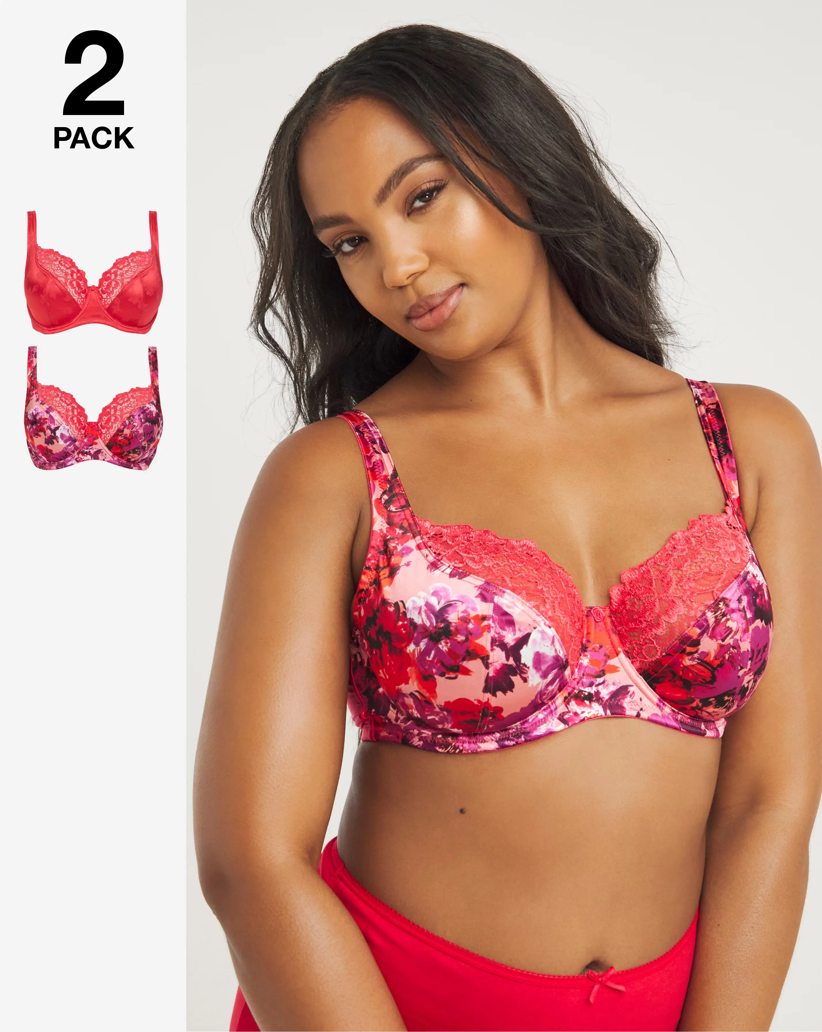 Pretty Secret 2 Pack Laura Pink Floral/Hot Pink Full Cup Bras B-H