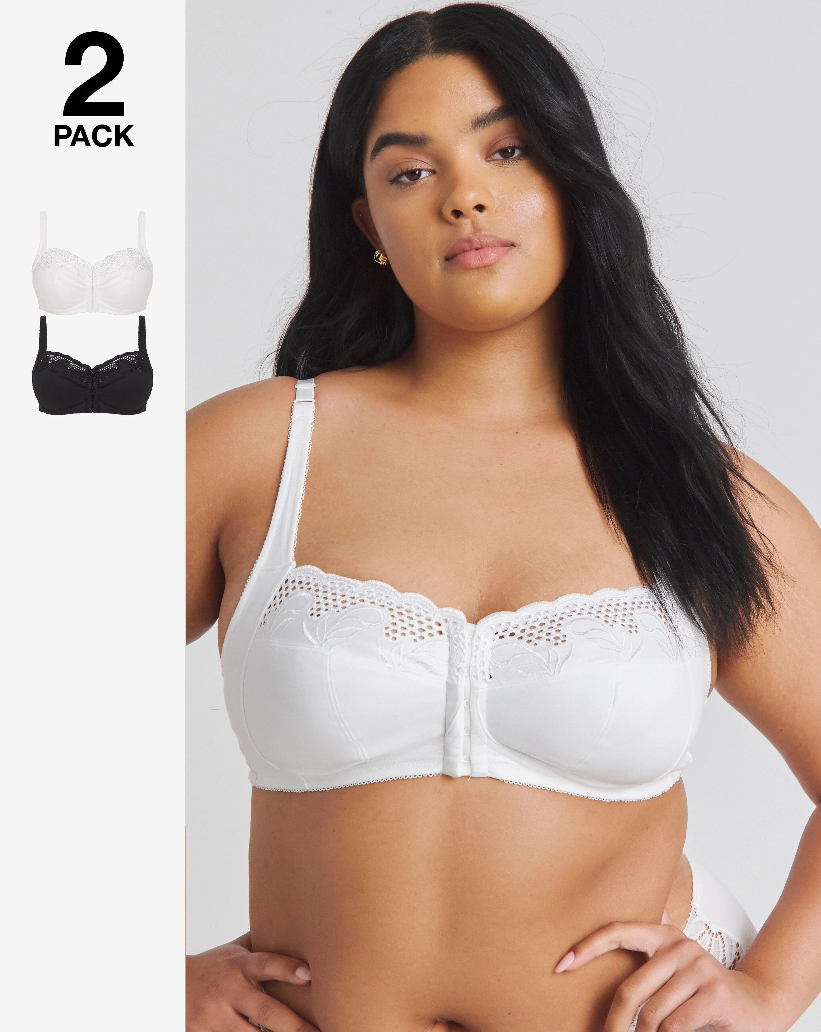 Pretty Secrets (2 Pack) Elana Full Cup Front Fastening Bras (B-F) Black/White
