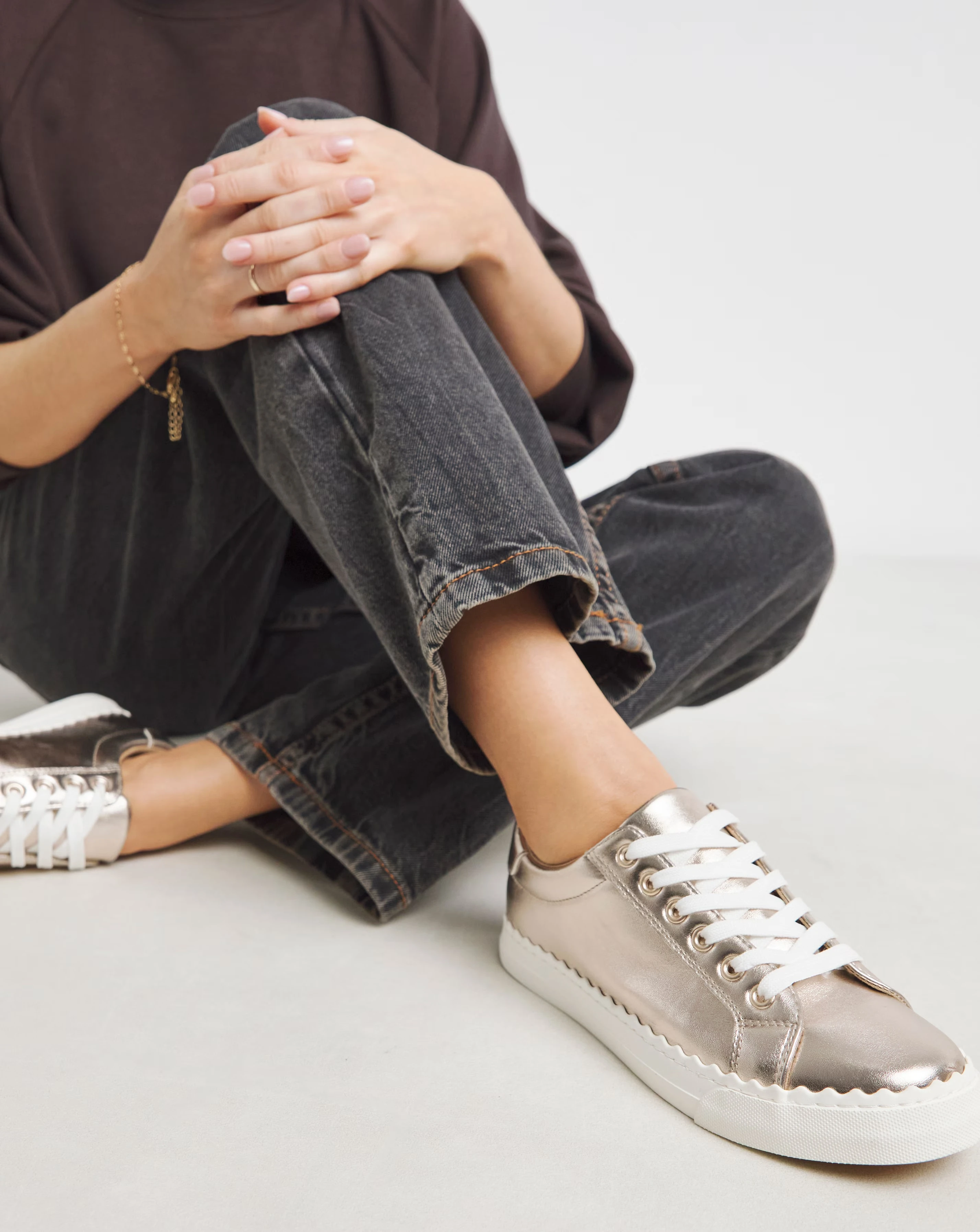 Janey Scalloped Edge Lace Up Trainer Wide E Fit