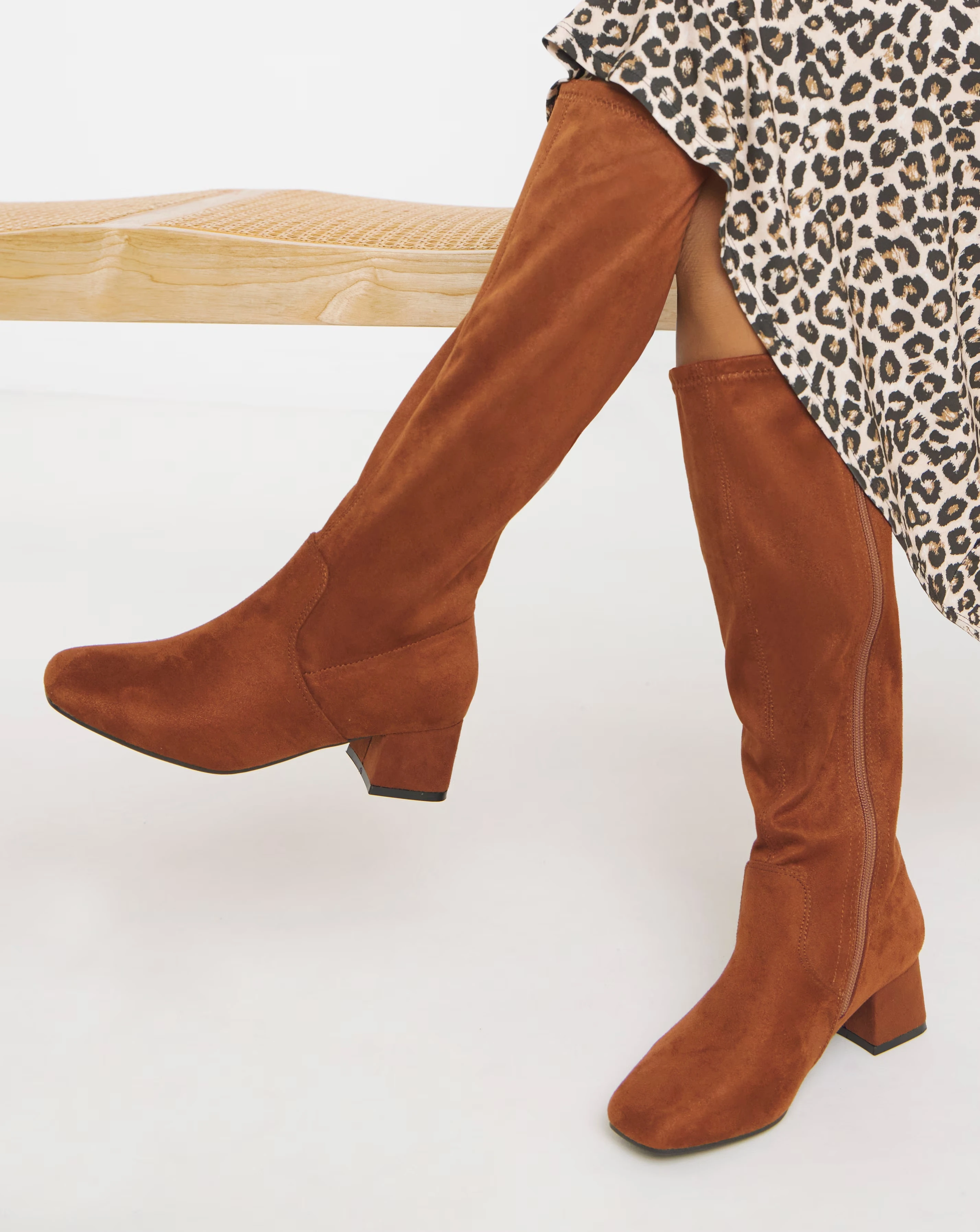 Claudia Block Heel Knee High Boots - Wide Fit (E) & Super Curvy/Curvy Plus Calf