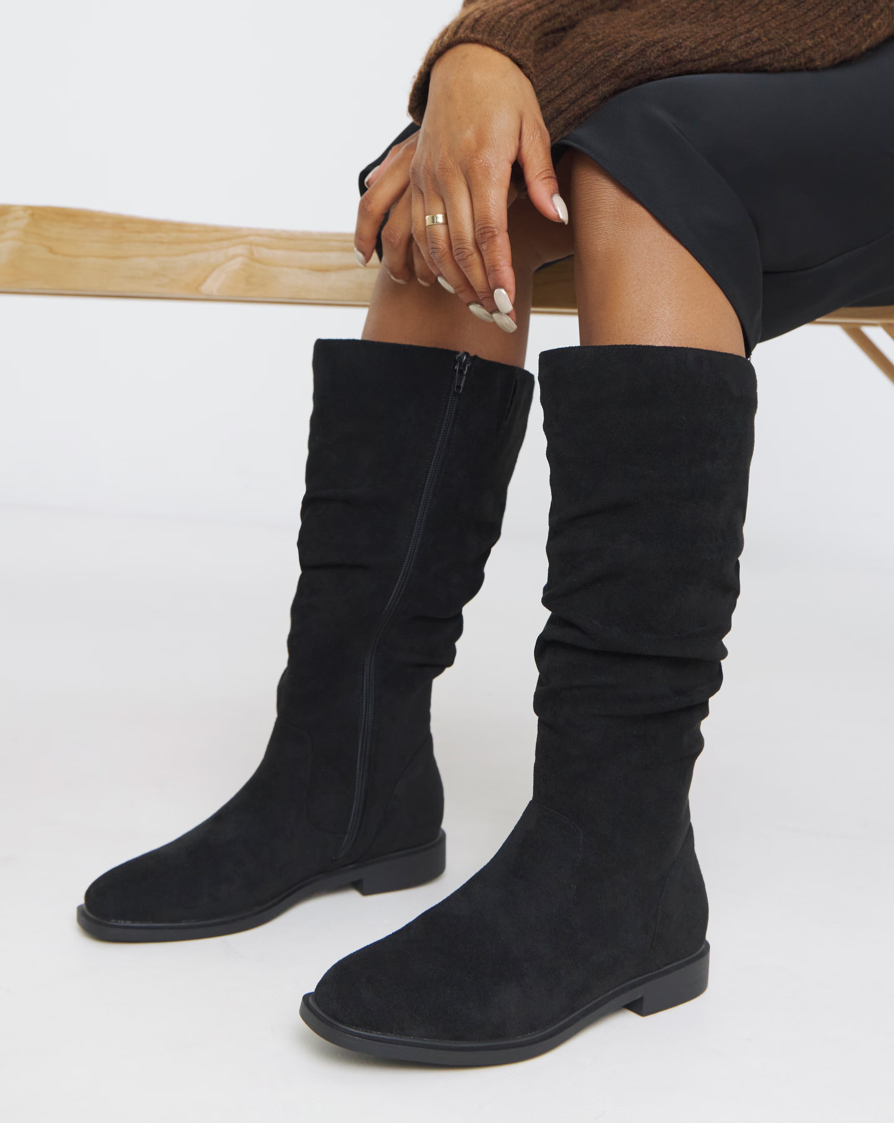 Pebble Knee High Ruched Boots - Extra Wide Fit (EEE) & Standard Calf