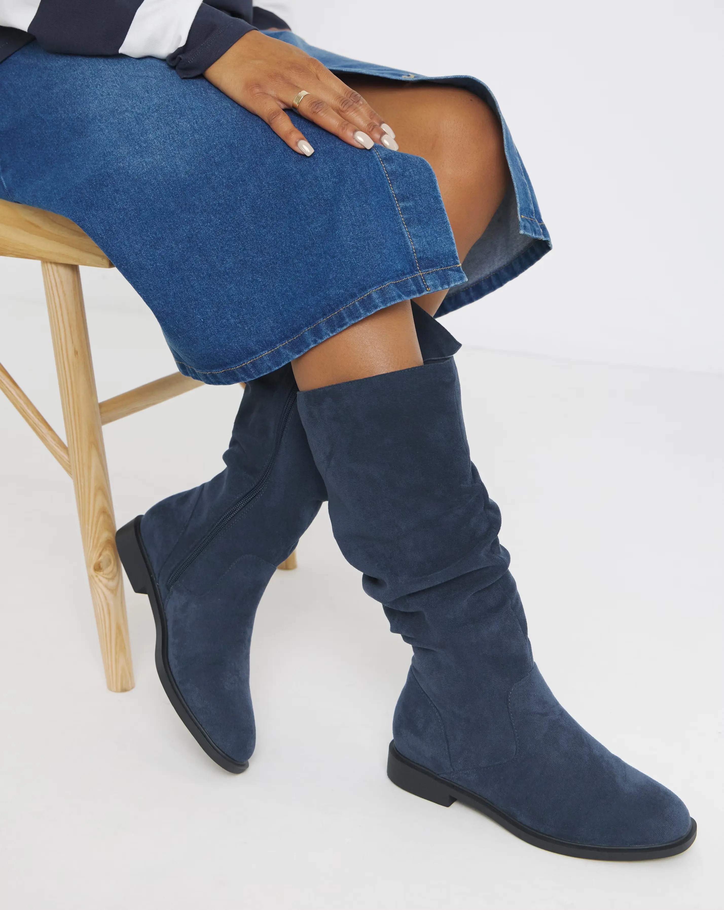 Pebble Knee High Ruched Boots - Wide Fit (E) & Super Curvy Calf