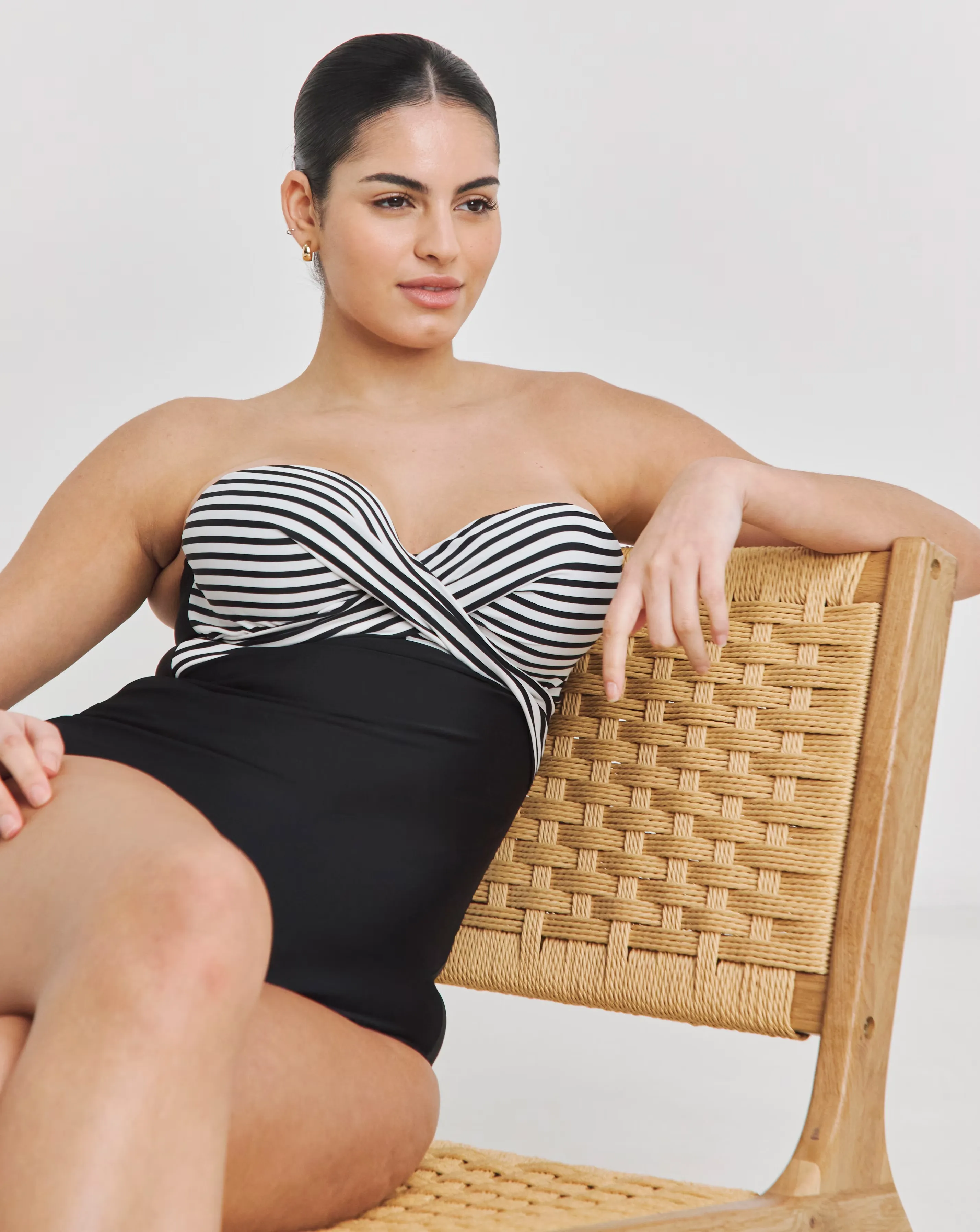 Figleaves Tailor Twist Underwired Bandeau Tummy Control Swimsuit - Longer Length