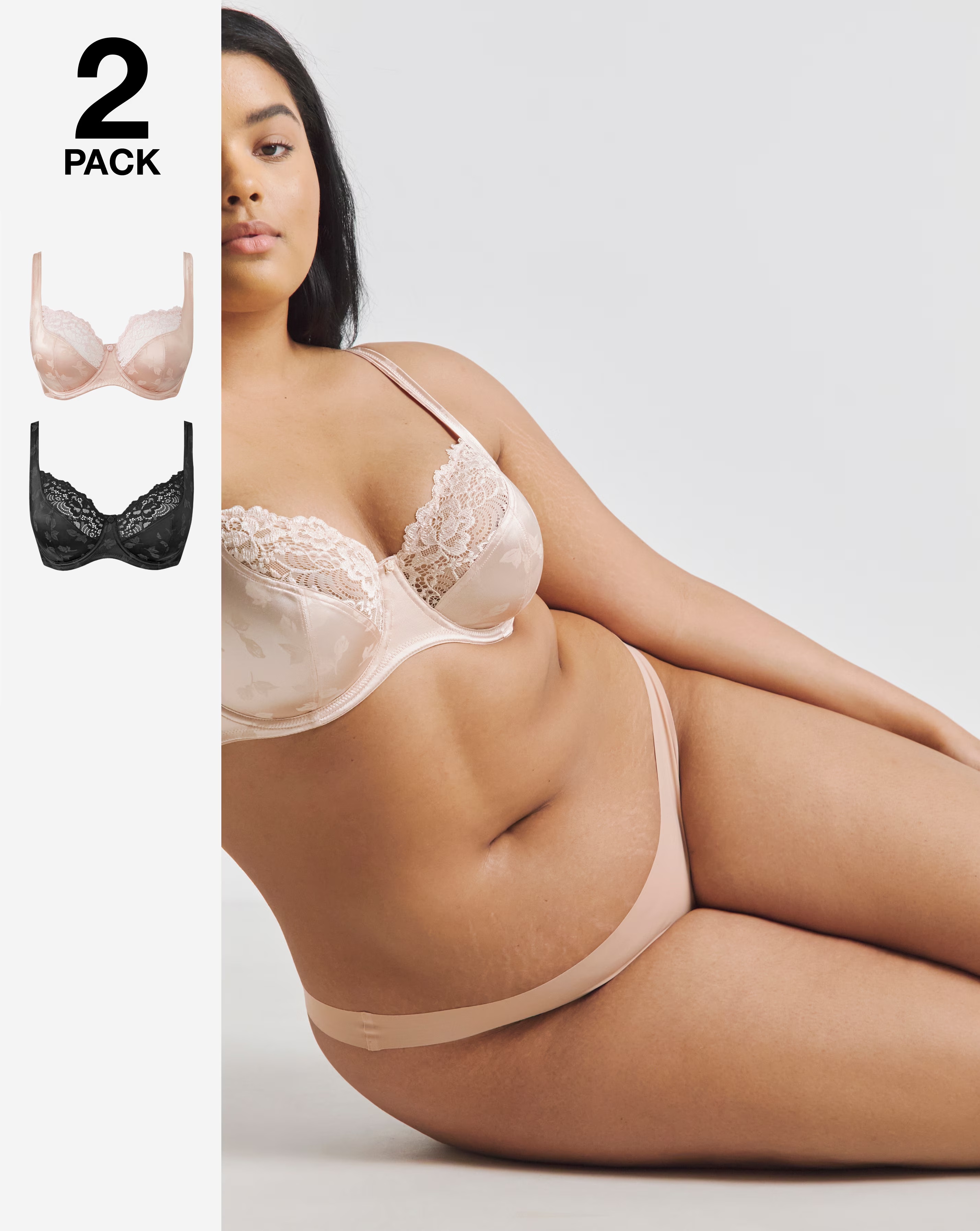 Pretty Secrets (2 Pack) Laura Full Cup Wired Bras (B-H) Black/Blush