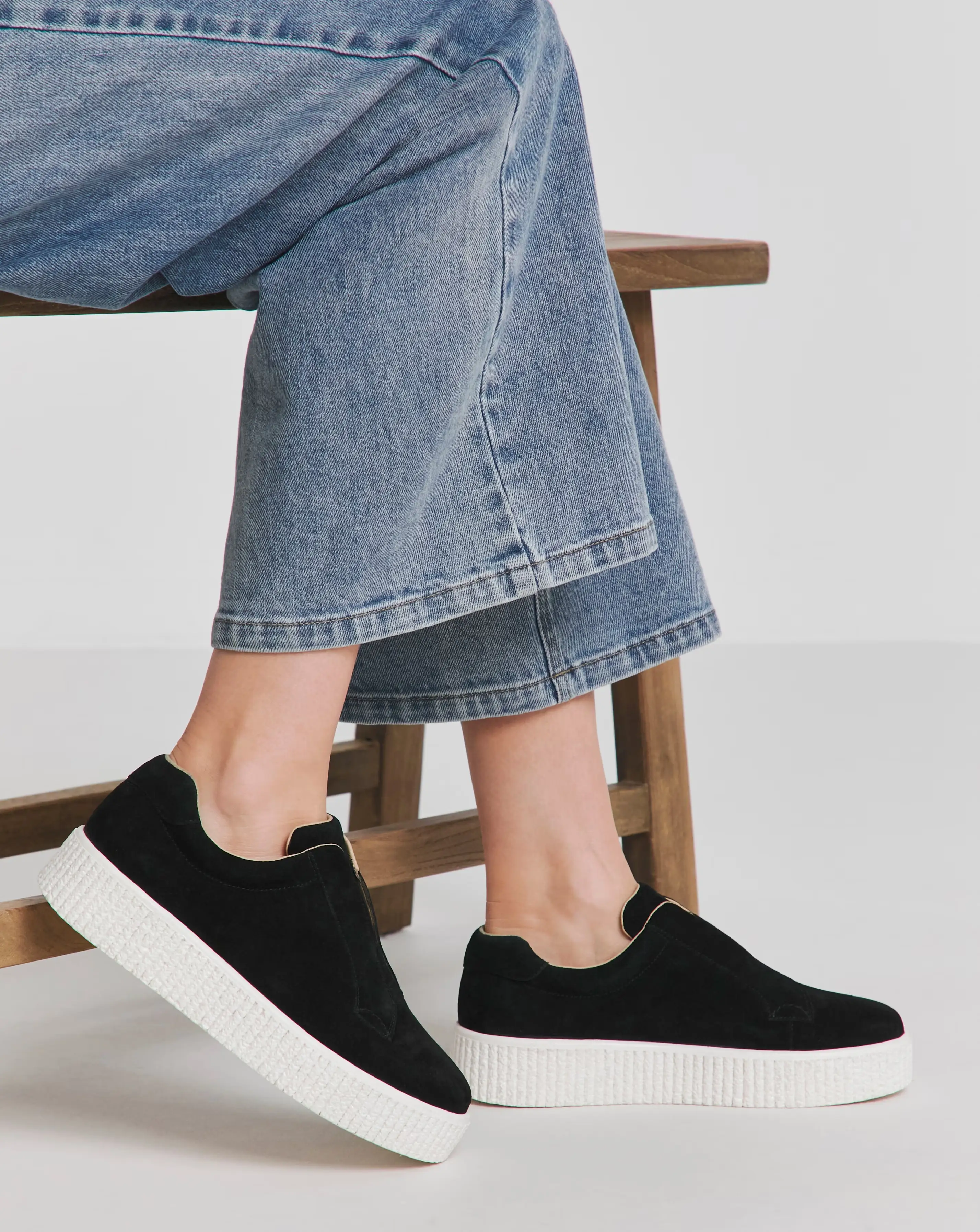 Monique Leather Lace Free Slip on Chunky Trainers - Wide Fit (E)