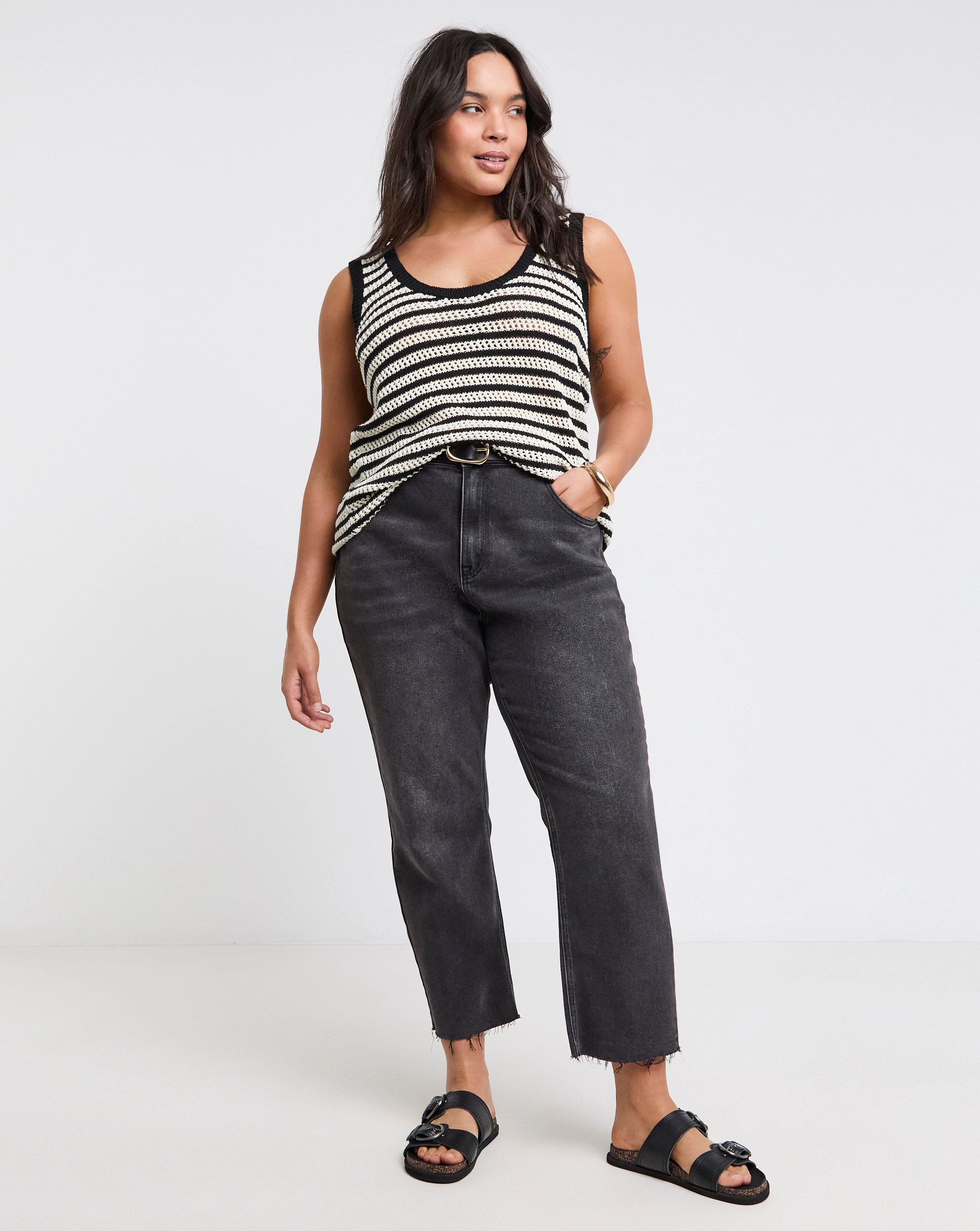 Stripe Crochet Knitted Scoop Neck Vest
