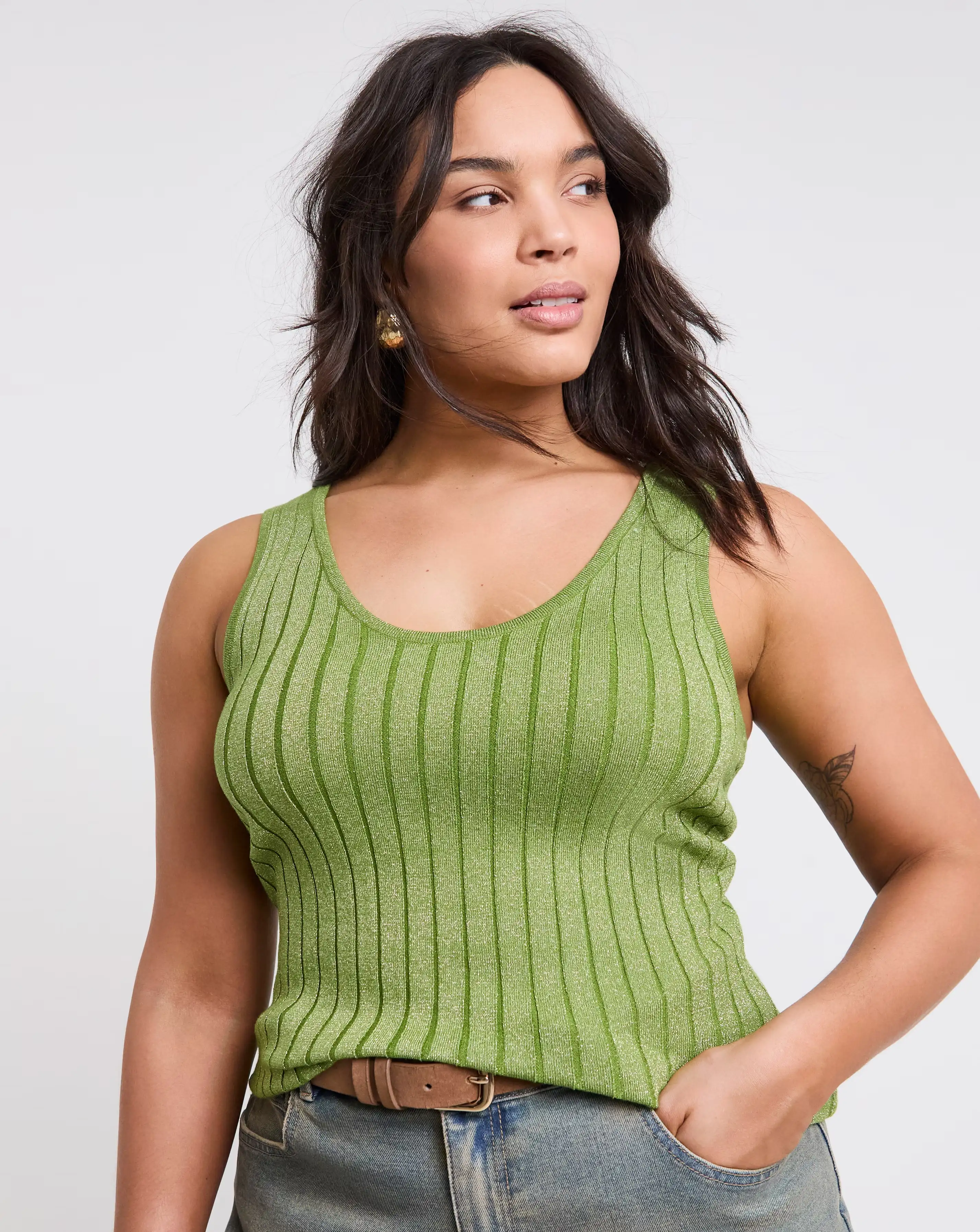 Green Metallic Rib Knit Vest Top 1 98383-green-metallic-rib-knit-vest-top-1.webp