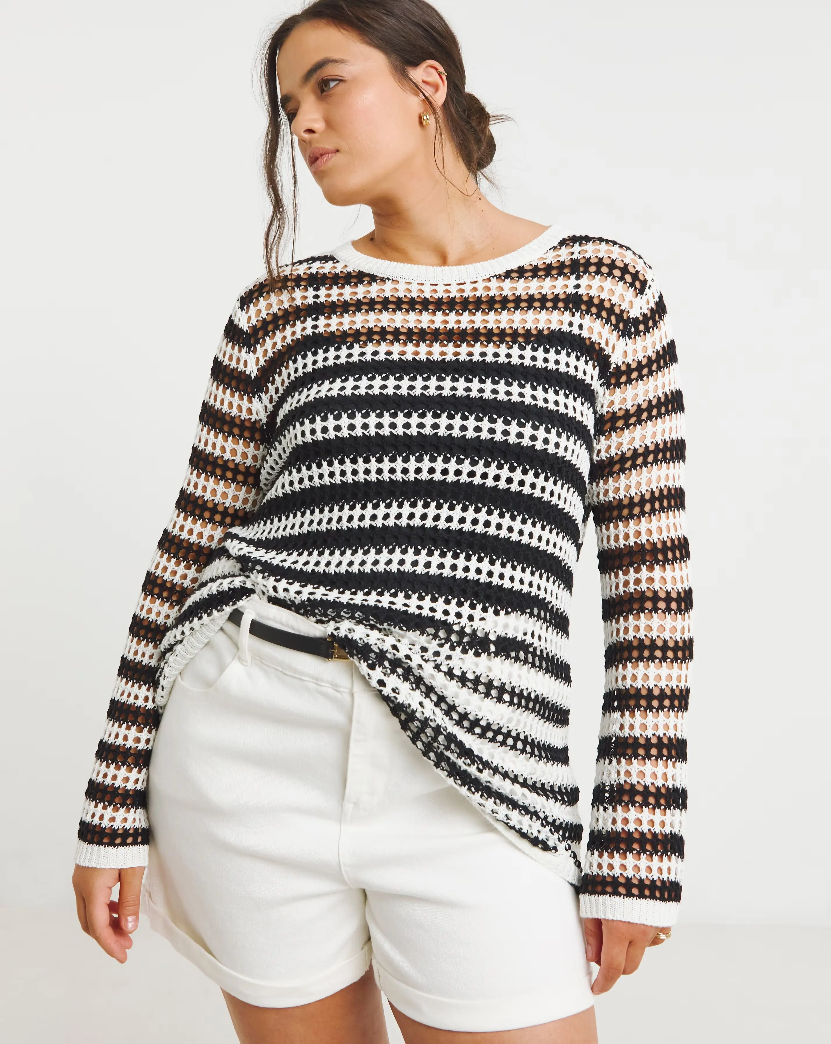 Black & White Hole Knit Stripe Tunic