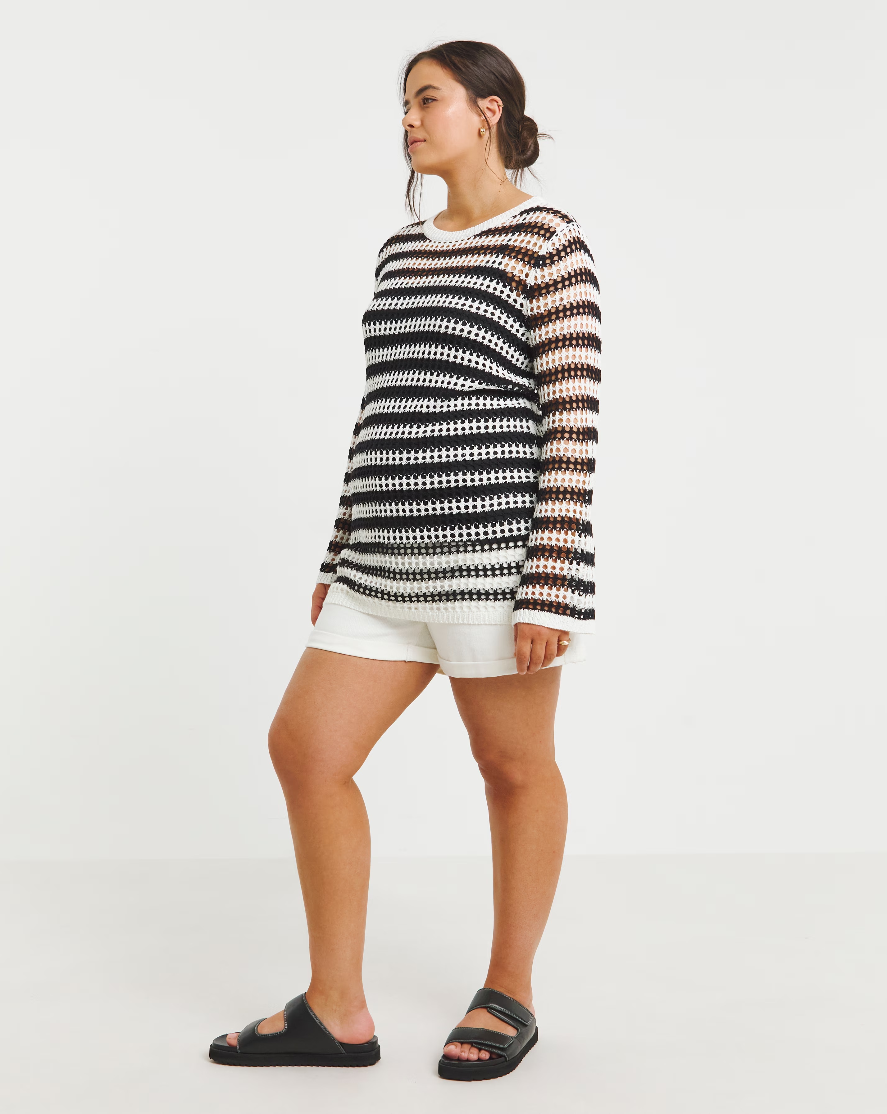 Black & White Hole Knit Stripe Tunic