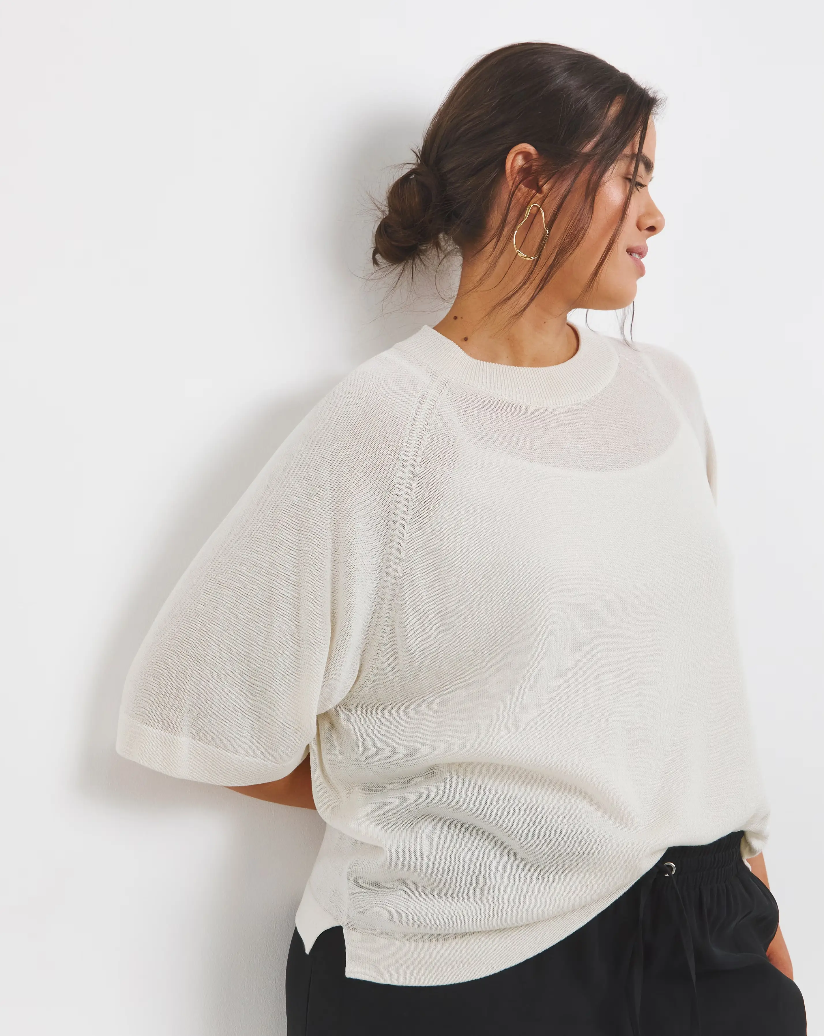 Simply Be vory Short Sleeve Boxy Knitted Jumper