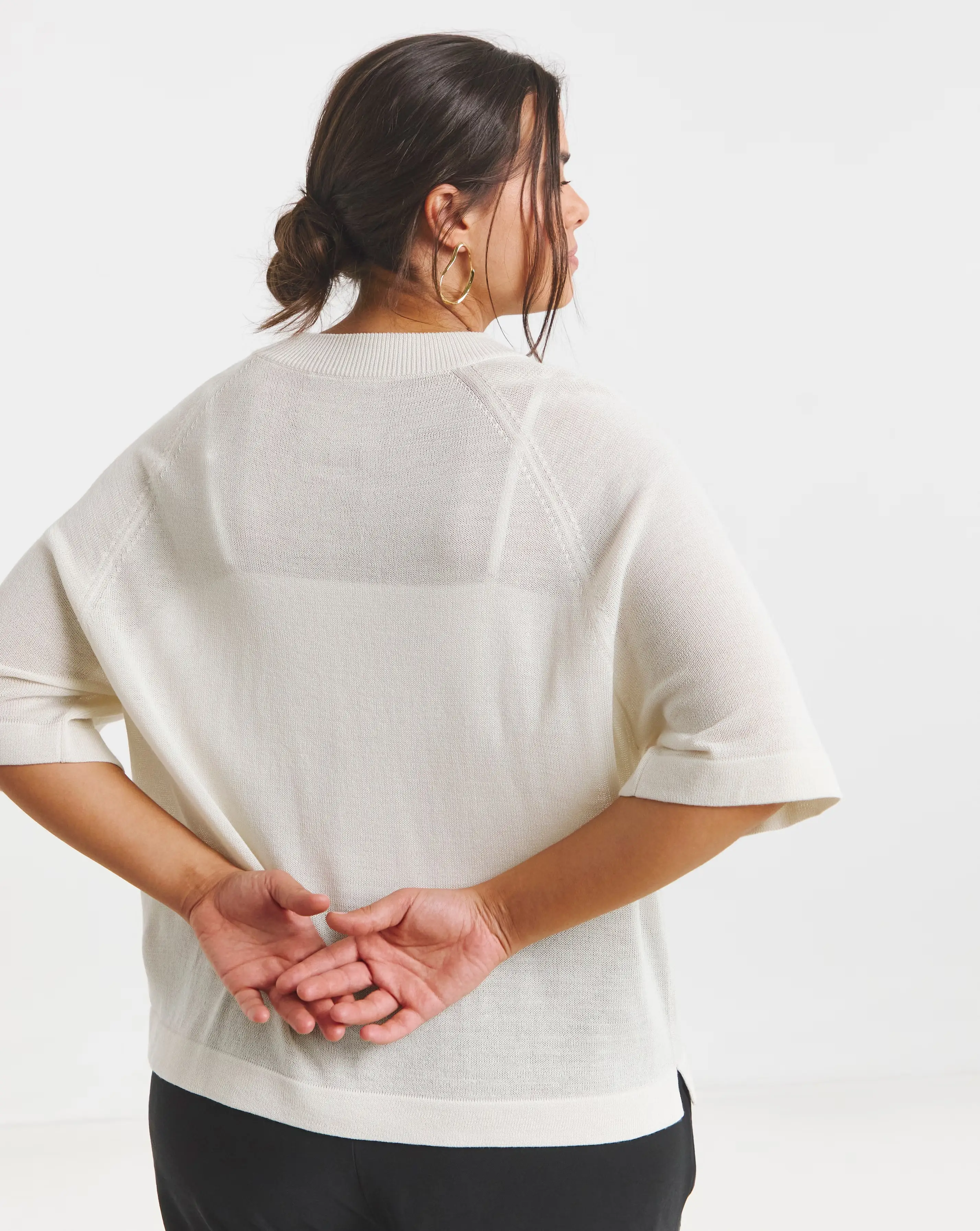 Simply Be vory Short Sleeve Boxy Knitted Jumper