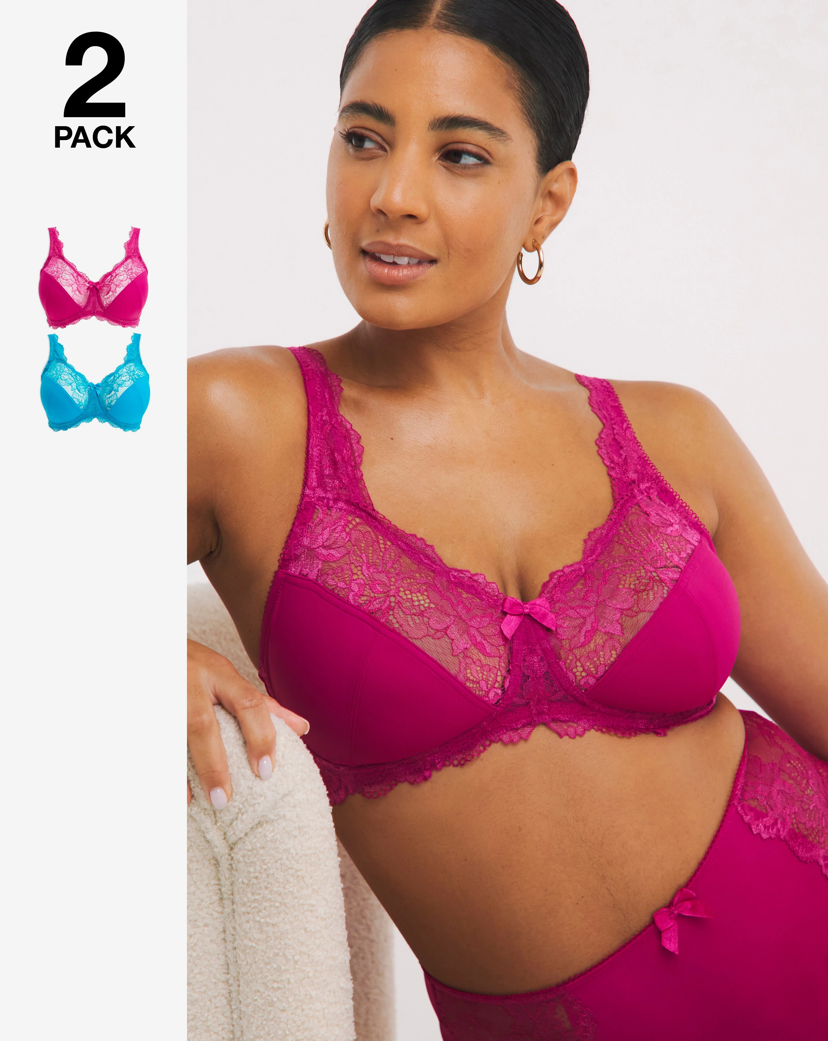 Pretty Secrets 2 Pack Ella Lace Non Wired Full Cup Bras B-H - Pink/Teal 1 9992-pretty-secrets-2-pack-ella-lace-non-wired-full-cup-bras-b-h-pink-teal-1.webp